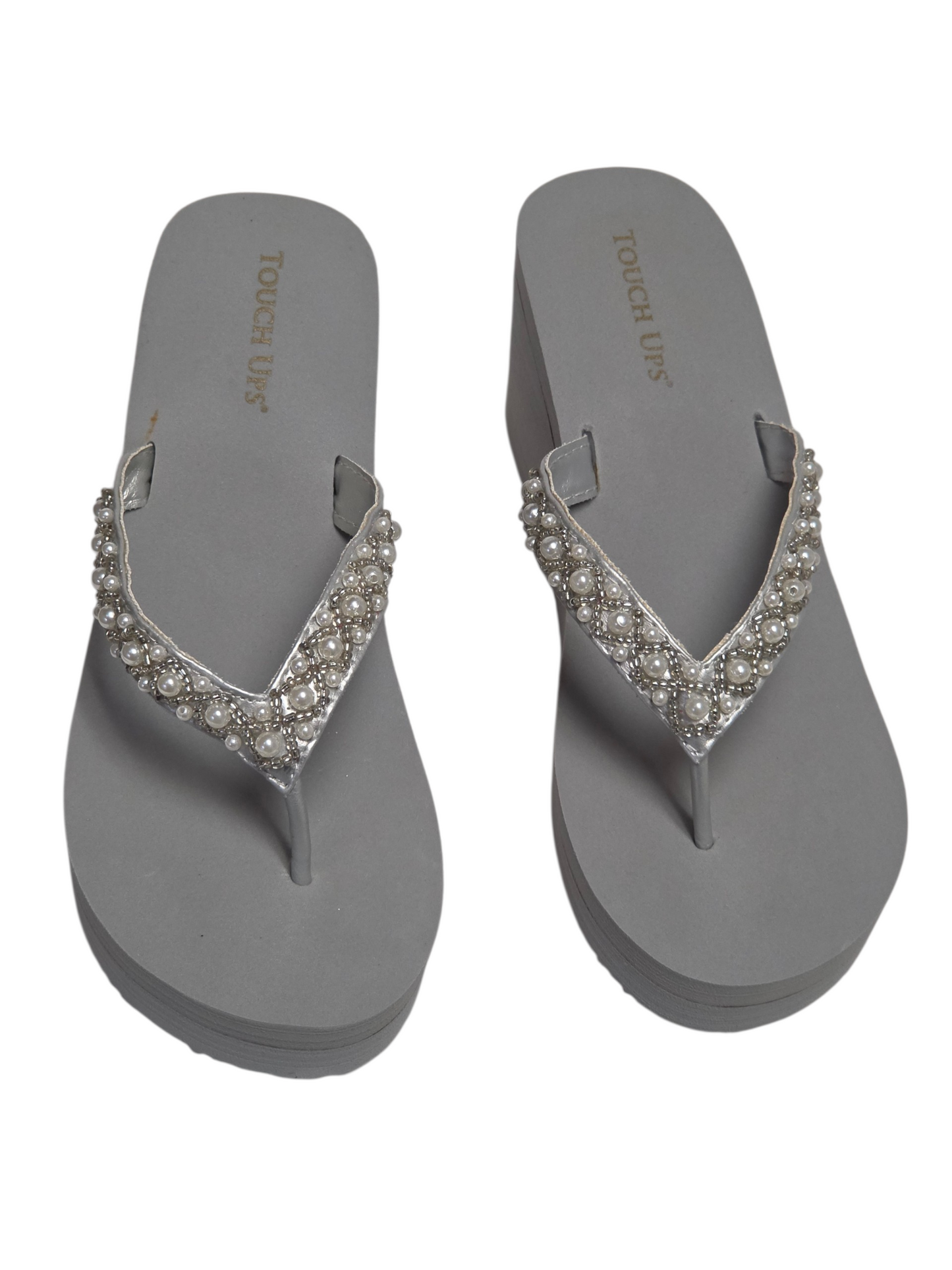 Silver/Pearl Wedge Thong Sandal Shoe - Touch Ups
