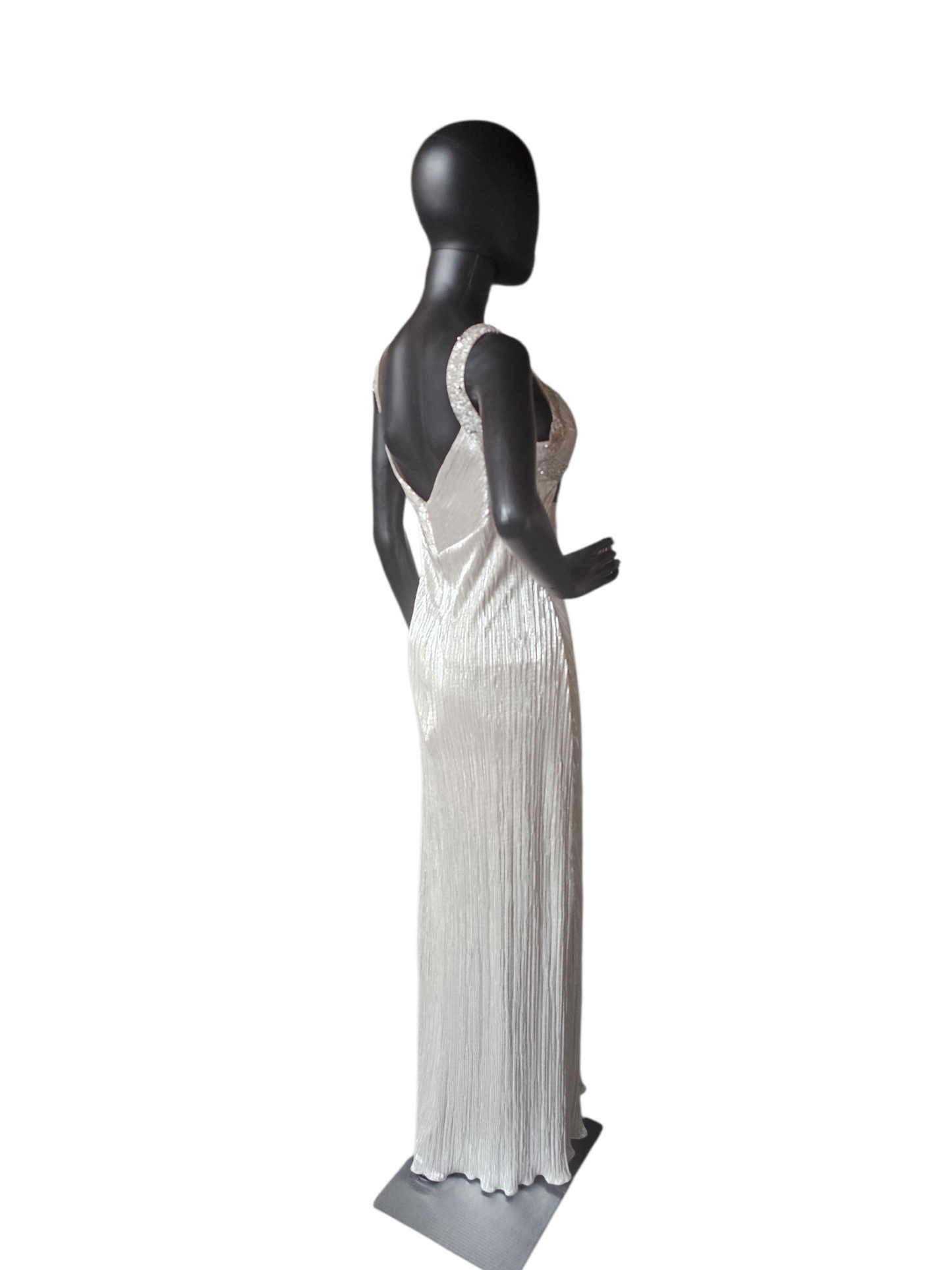 Champagne Metallic Crinkle Fabric W/Jacket NWT Maxi Formal Dress  - Cachet