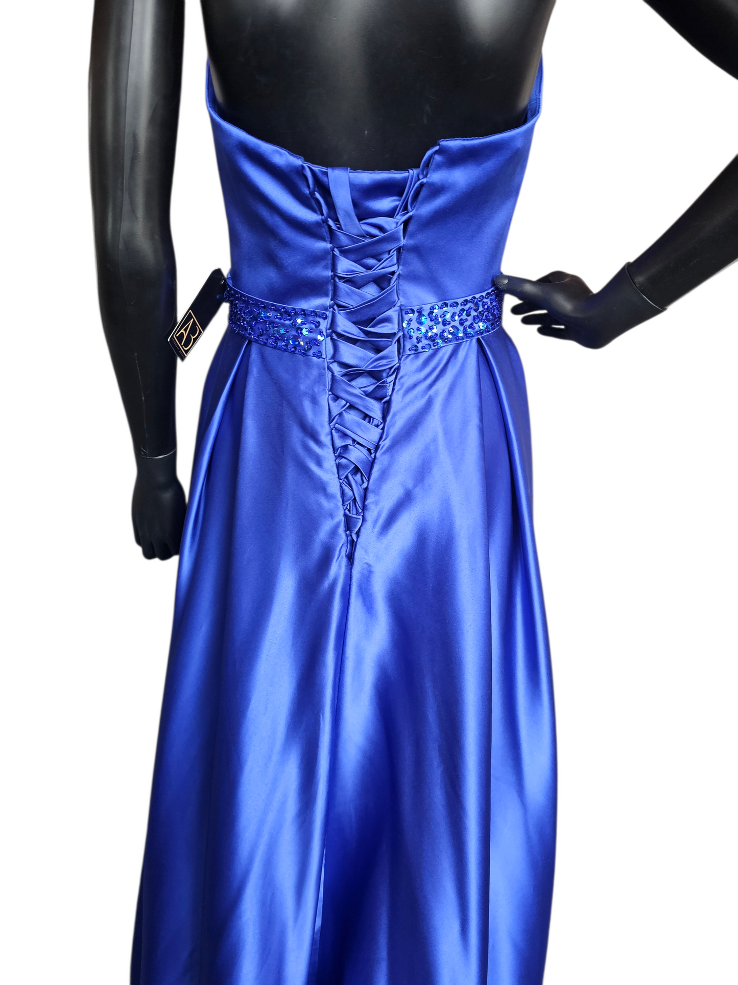 Royal Blue Satin Halter Full Length A-Line Formal Dress