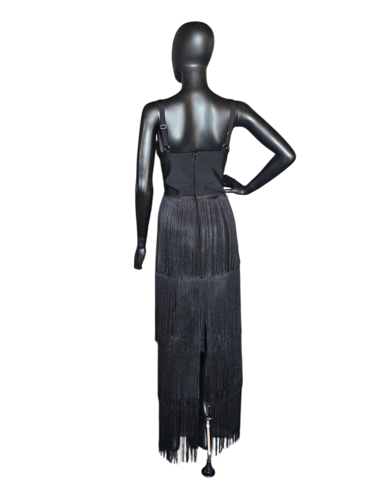 Fitted Black Fringe Maxi Party Dress NWT - Nova Luxe