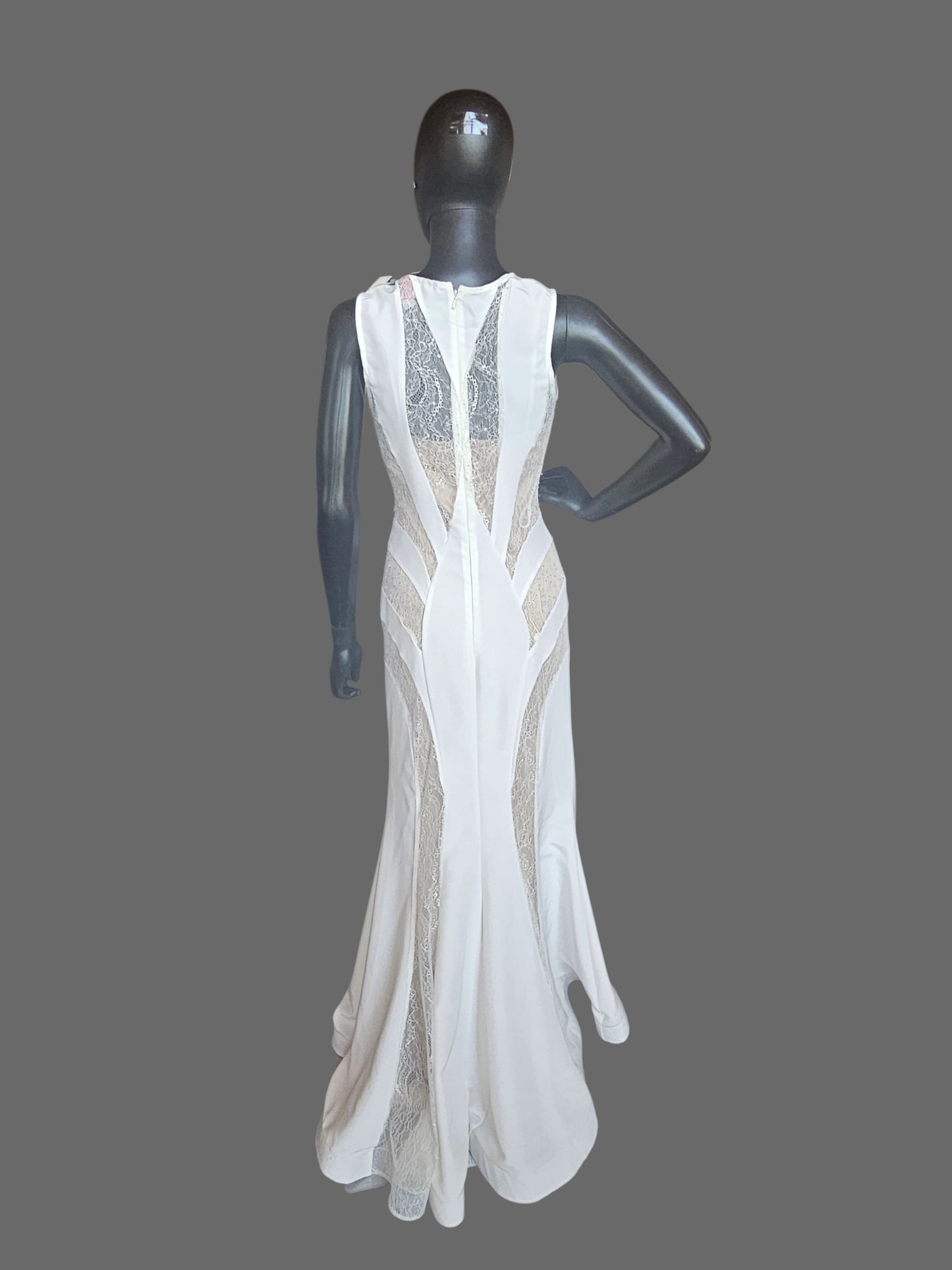 Ivory/Nude Lace Cutout Fit/Flare Bridal Dress - MacDuggal