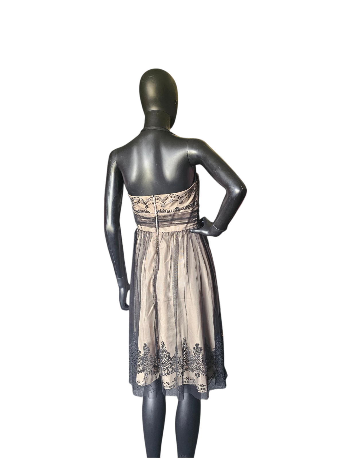 Black/Nude Lace Embroidered Knee Length Homecoming Dress- Davids
