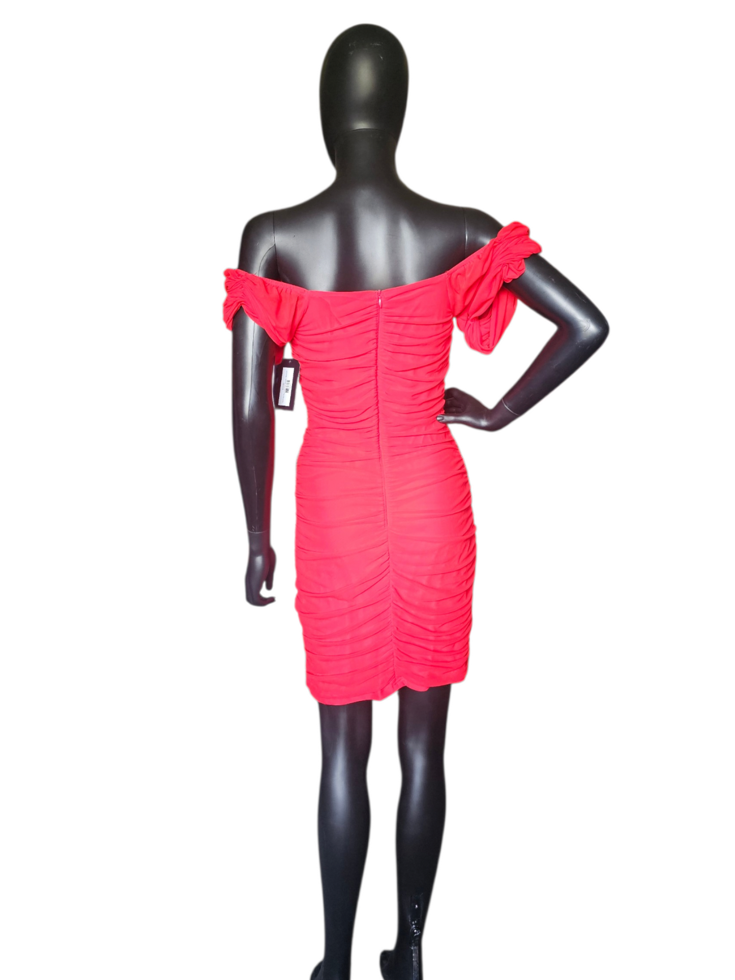 Red Net Ruched Cap Sleeve