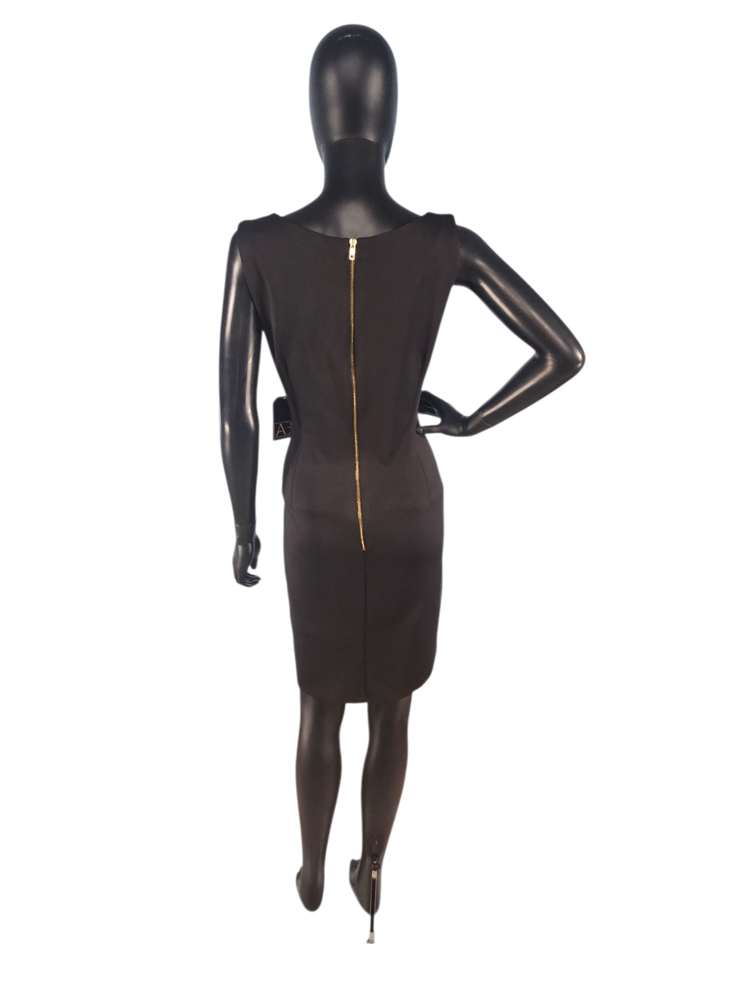 Black/Camel Asymmetrical Sheath Stretch Neoprene Dress - R&M Richards