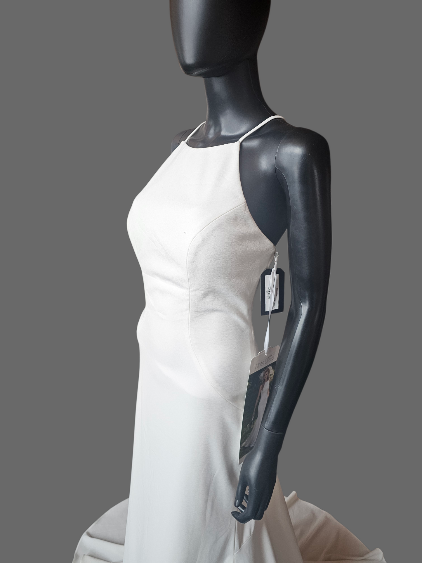 Ivory Stretch Crepe Halter Fit/Flare Minimalist Wedding Gown - Mori Lee