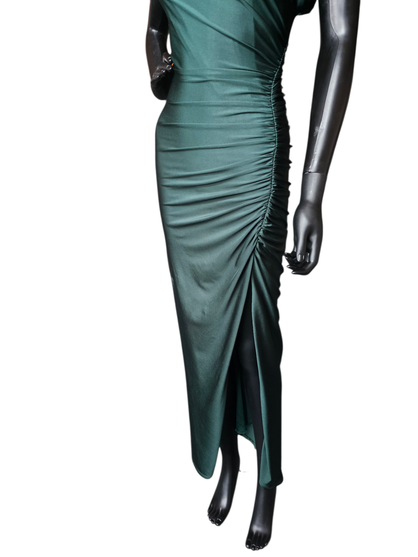 Forest Green Stretch Jersey Bodycon Off Shoulder Maxi Dress - Windsor