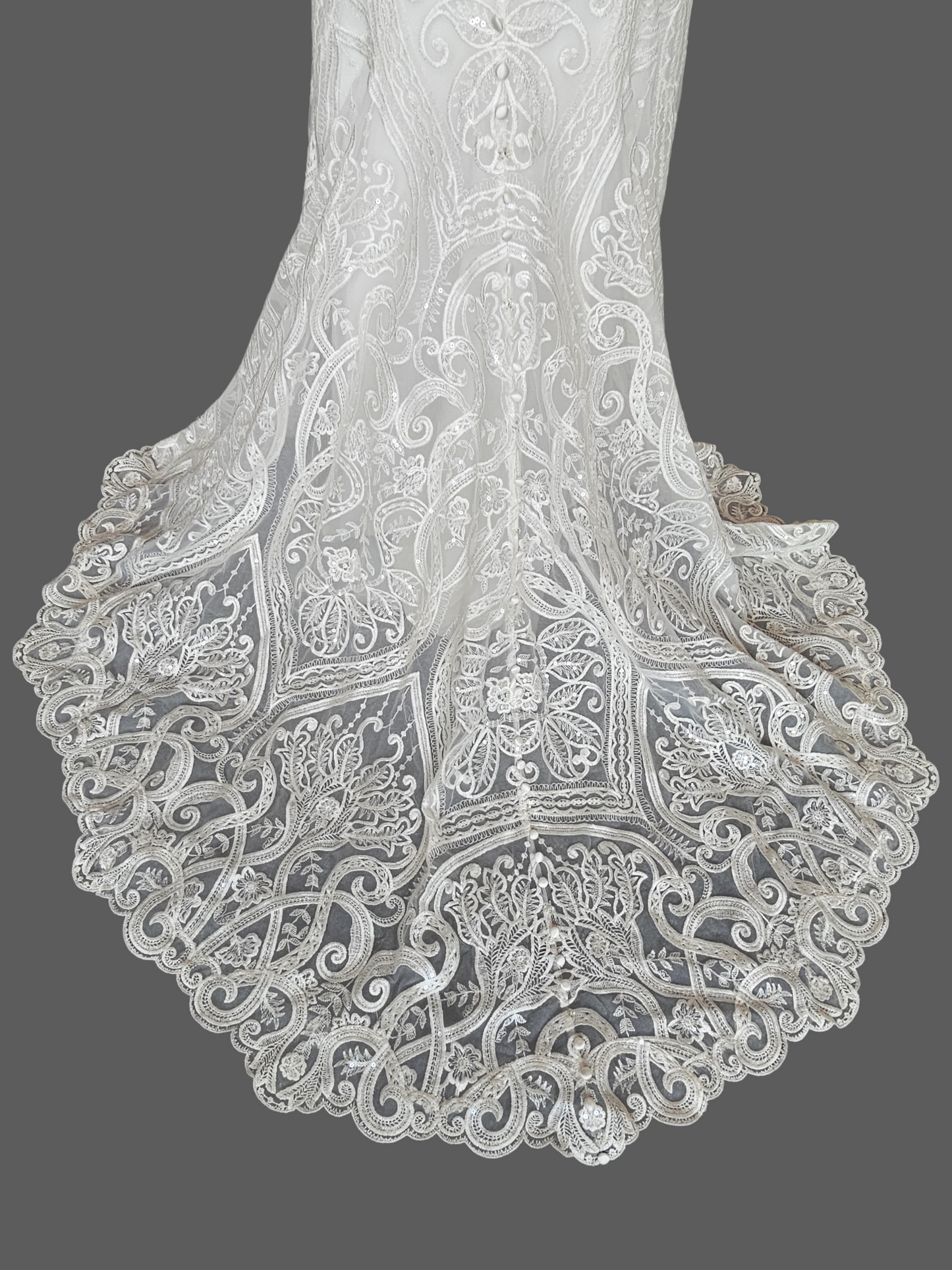 White Plunge V-Neck Lace Fit/Flare Wedding Gown - Hadley Bloom