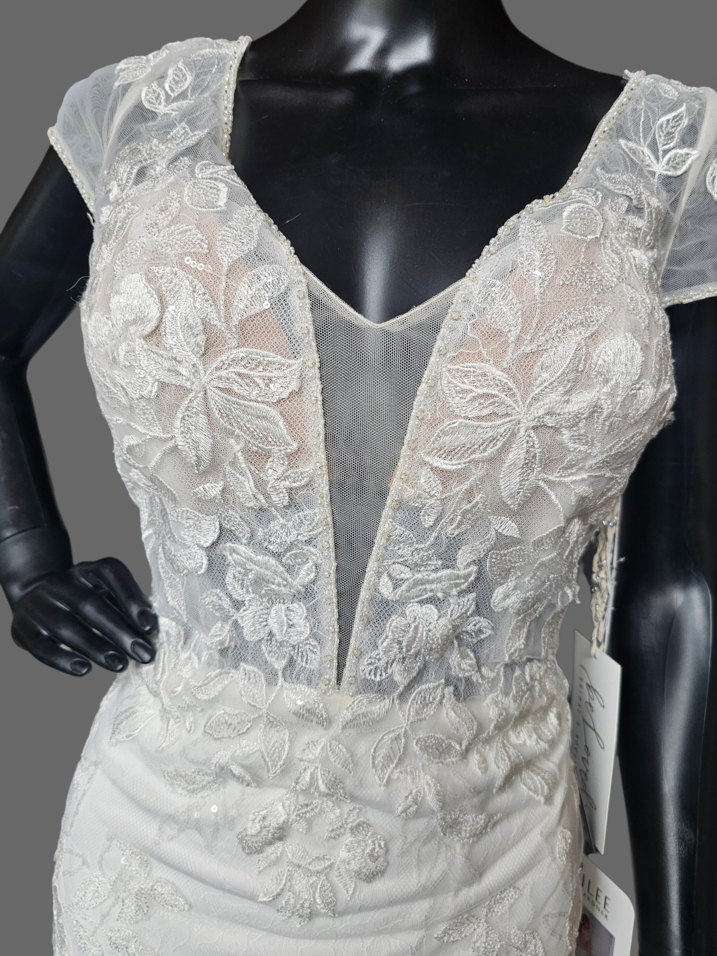 Cap Sleeve Plunge Fit/Flare Wedding Gown - Mori Lee
