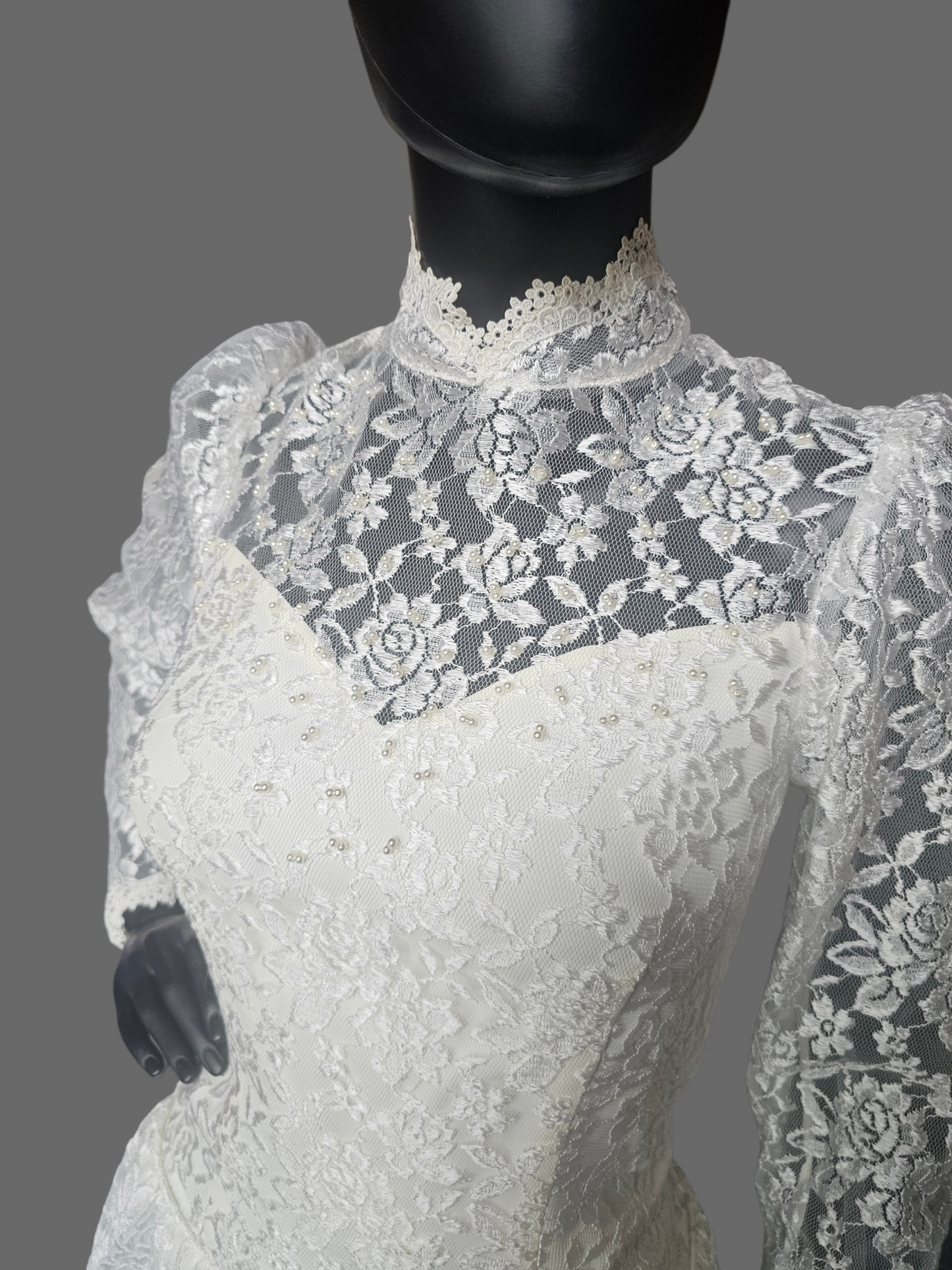 Vintage Long Sleeve Lace Tea Length Wedding Gown