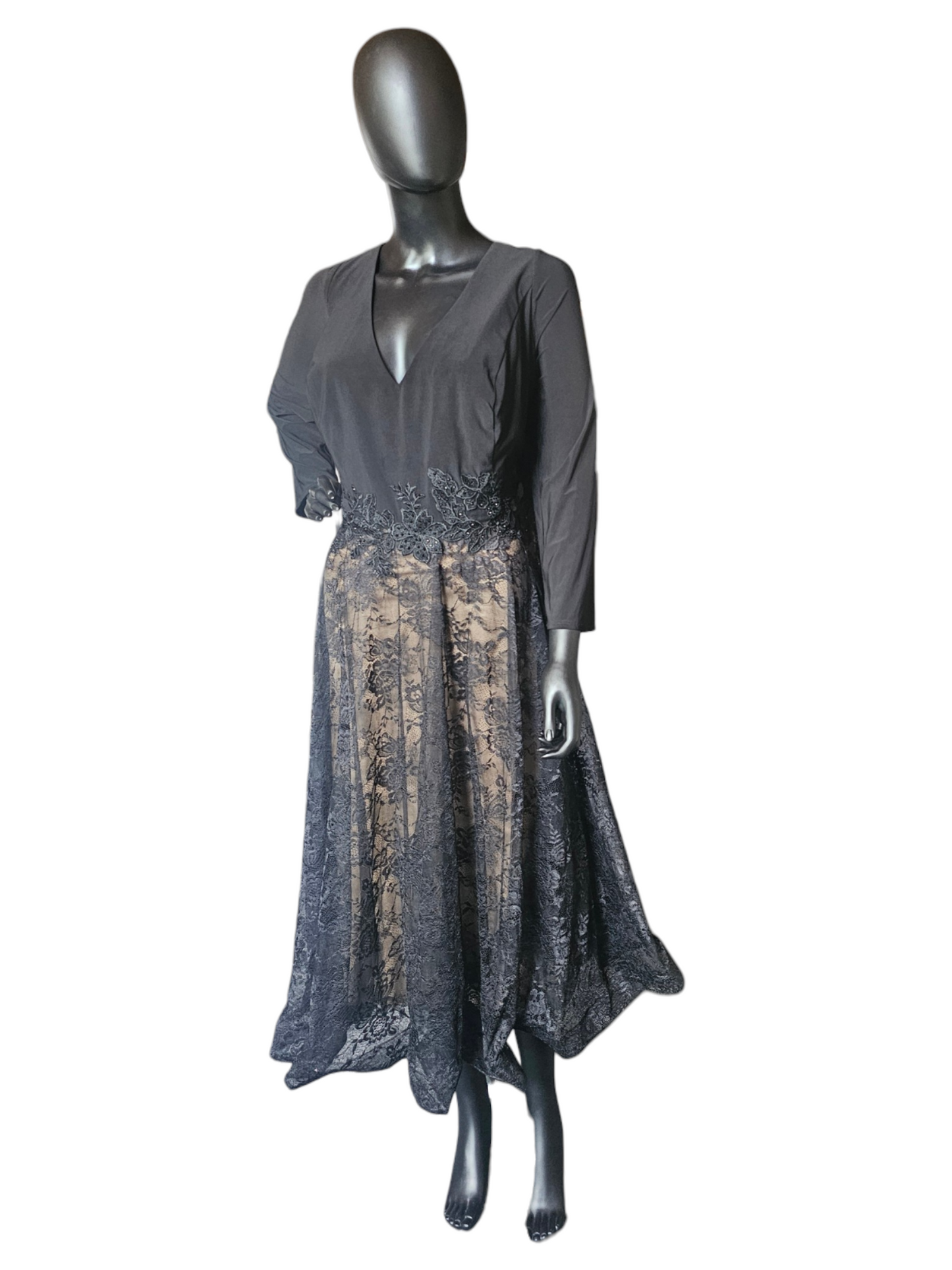 Black V-Neck 3/4 Sleeve Cocktail - Mac Duggal