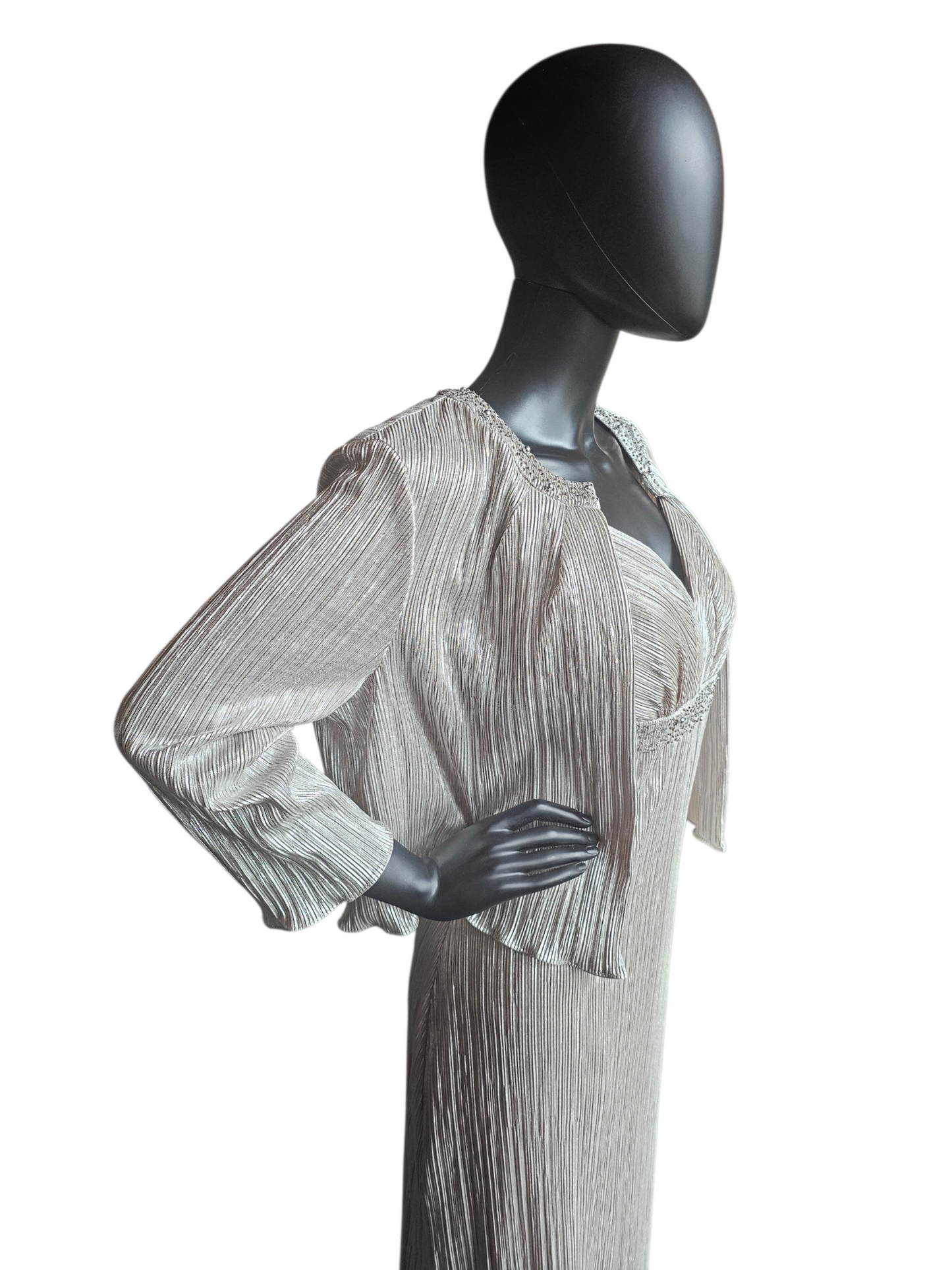 Champagne Metallic Crinkle Fabric W/Jacket NWT Maxi Formal Dress  - Cachet