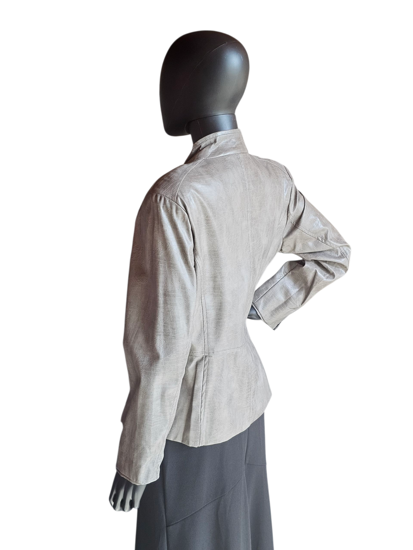 Grey Pleather High Collar Alligator Print Jacket NWT - Erin London