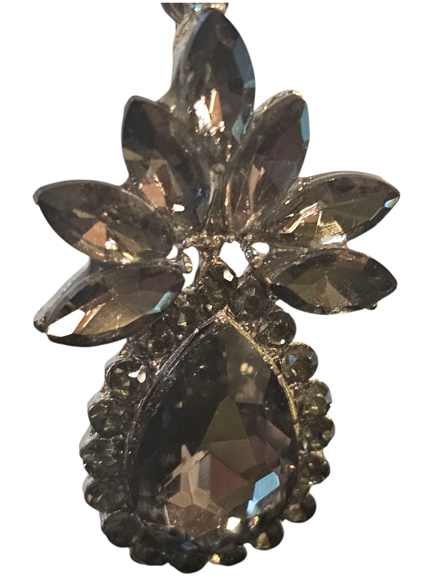 Grey Crystal Fleur Teardrop Earring