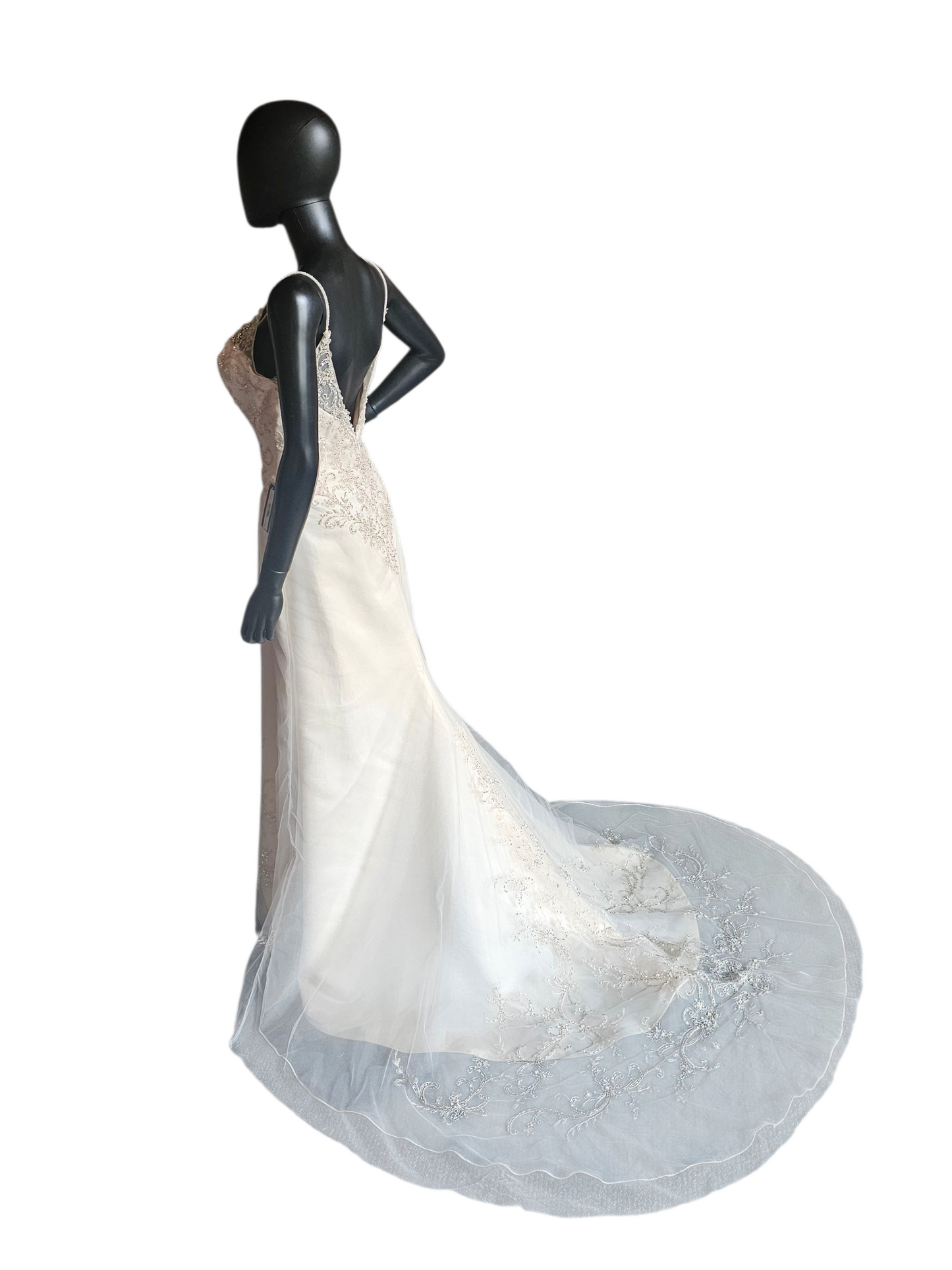 Champagne/Rose Gold Spaghetti Strap A-Line Wedding Gown - Beloved