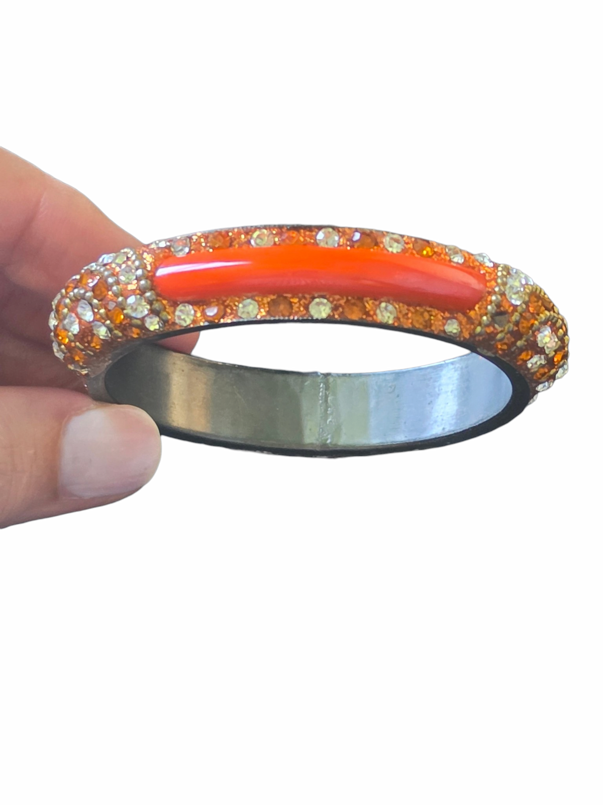 Vintage Orange Metal/Resin and Crystal Bangle