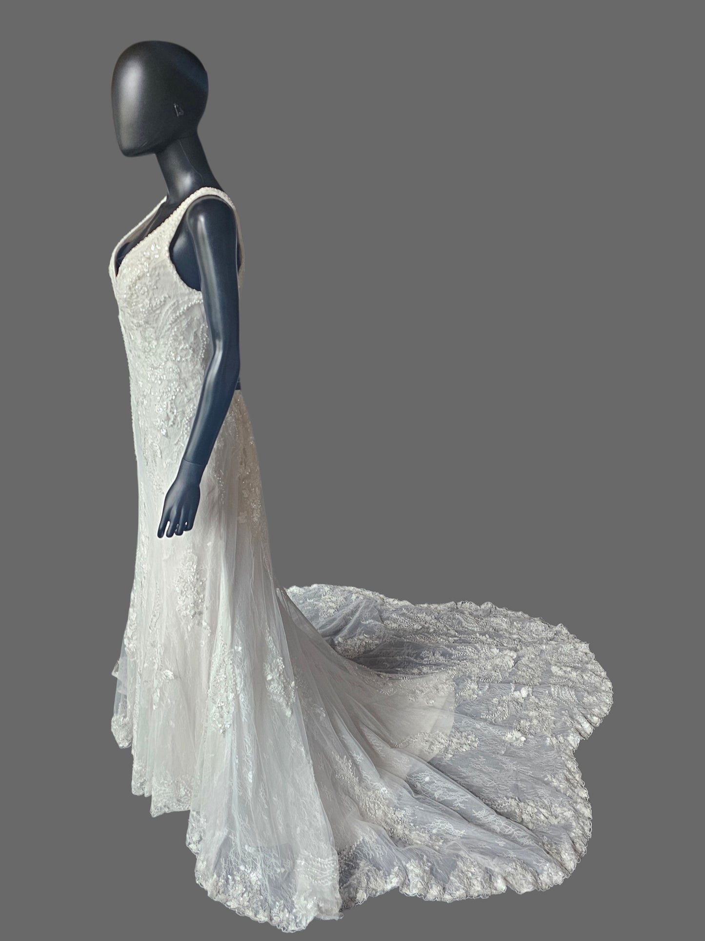 Lace/Pearl V-Neck Fitted Wedding Gown - Maggie Sottero