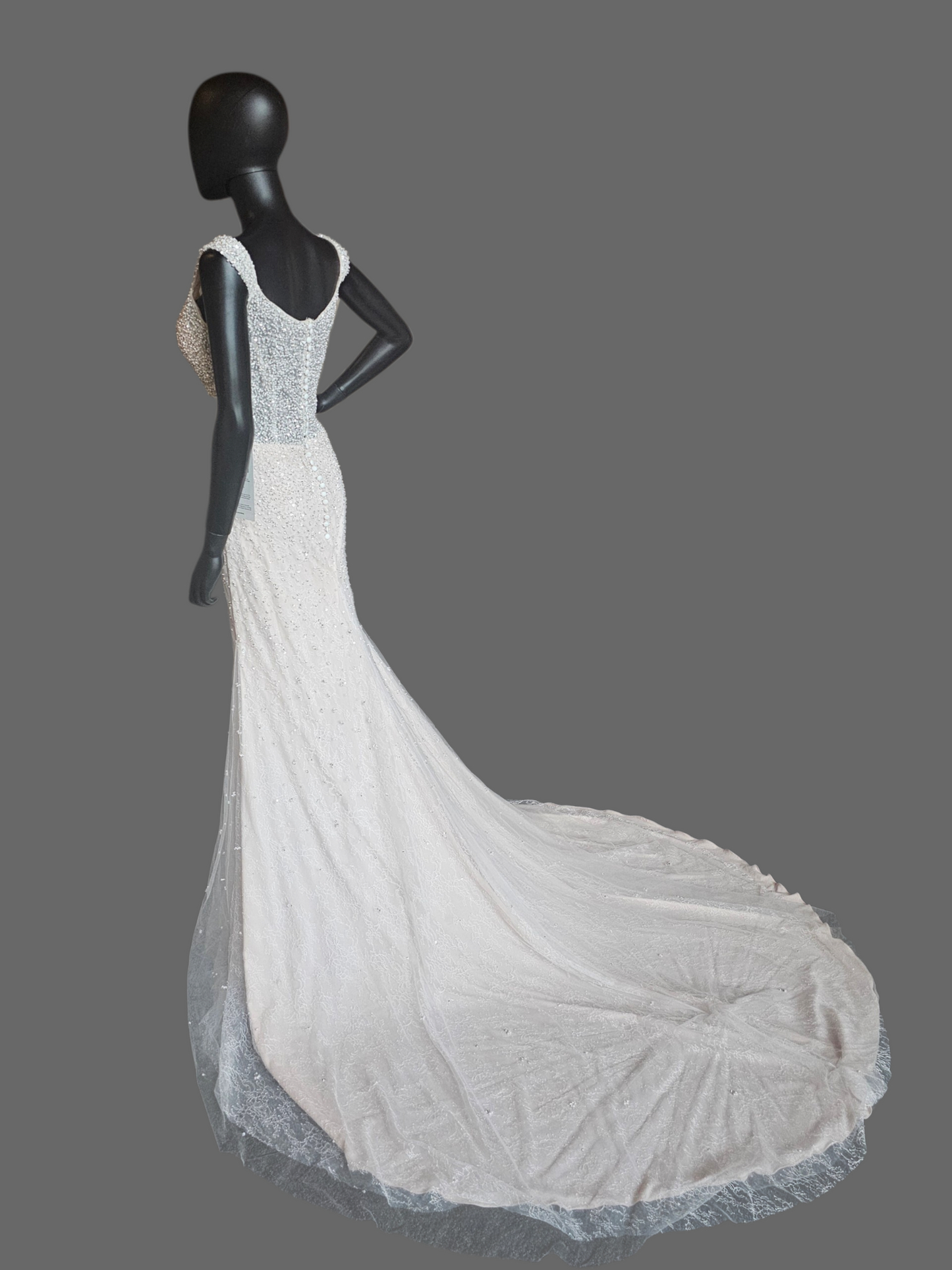 Blush V-Neck Pearl Fitted Wedding Gown - Mori Lee