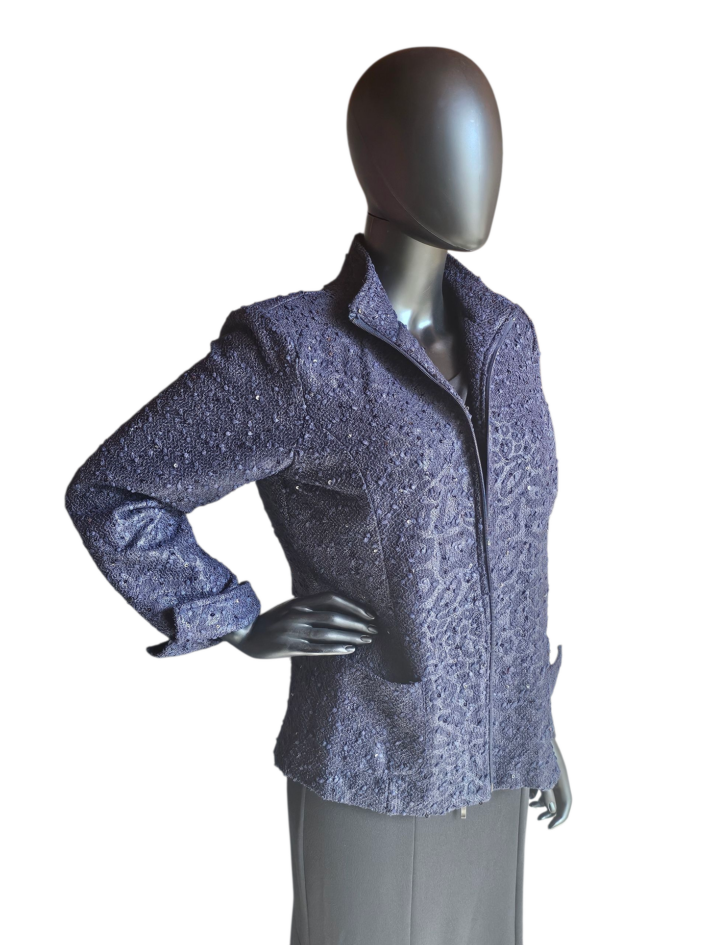 Navy Sparkle Front Zip Jacket - Erin London