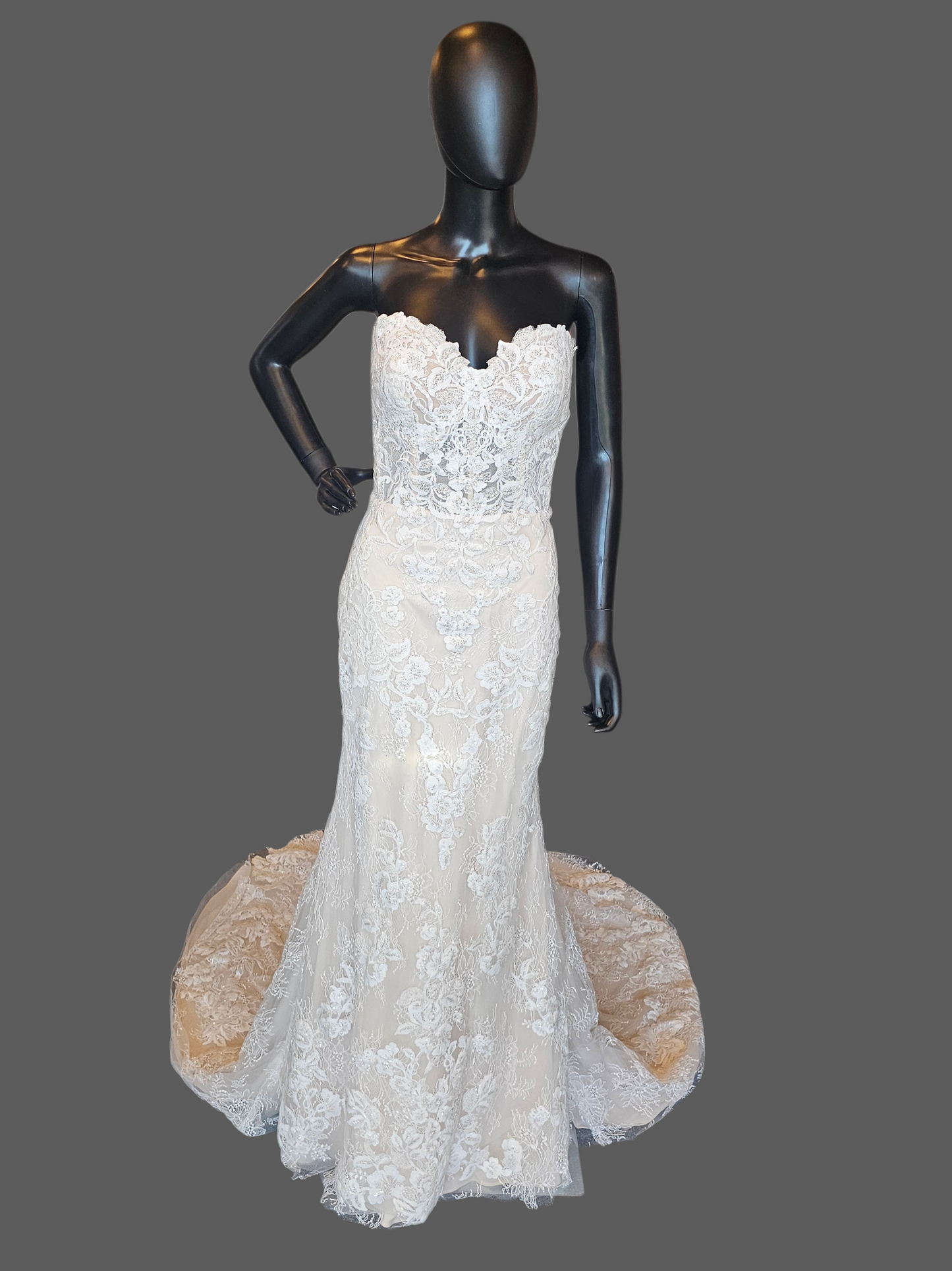 Ivory/Honey Beaded Fitted Lace Sweetheart Strapless Wedding Dress - Mori Lee