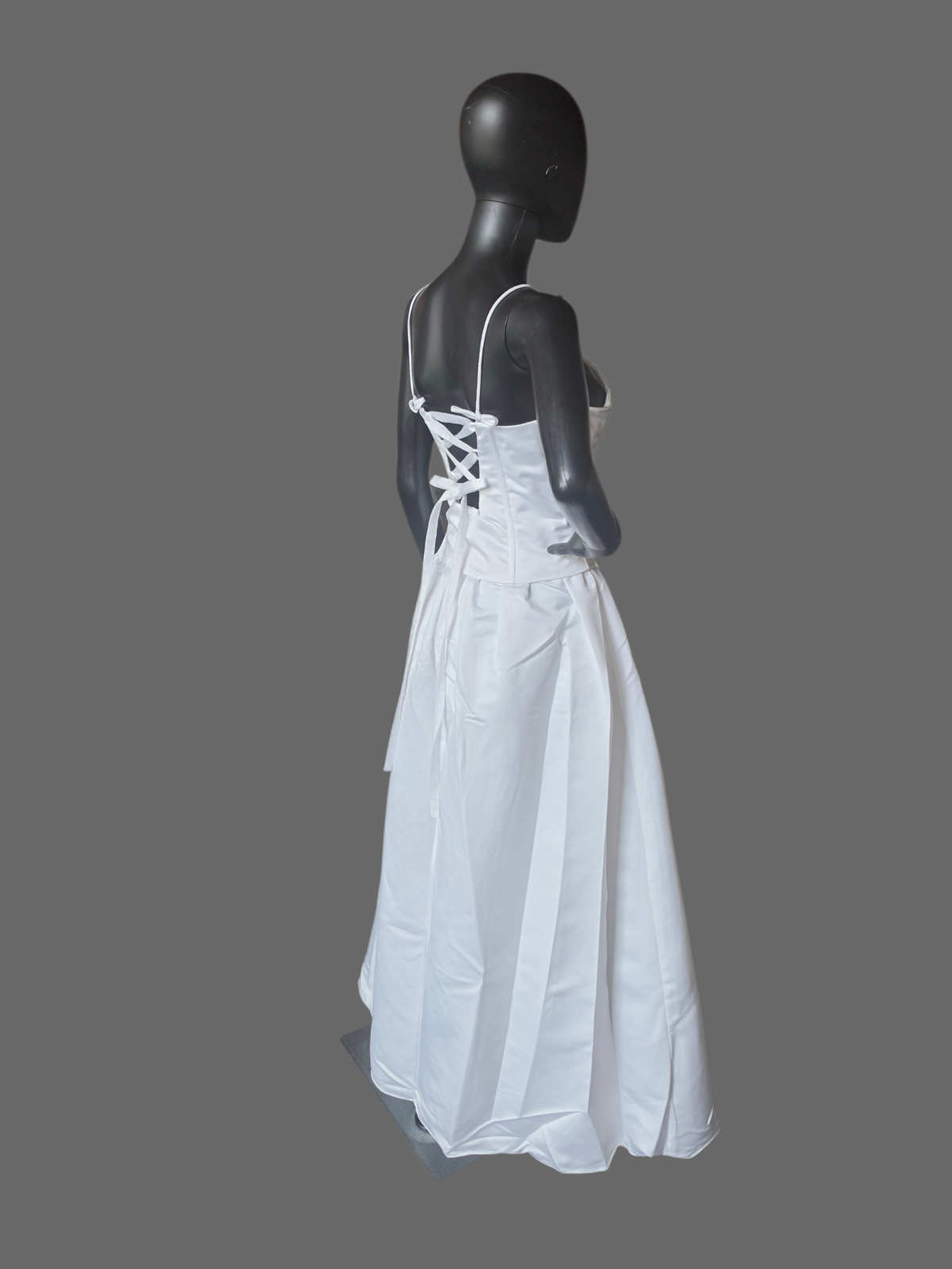 White Satin Basque Waist Embroidered Corset Bodice (no train) Wedding Gown - Jaqueline