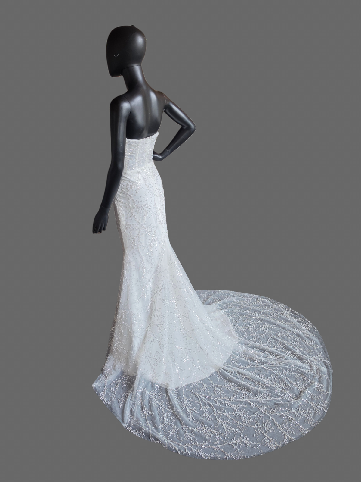 Ivory Straight Strapless Fitted Pearl/Silver Vine Wedding Gown - Willow