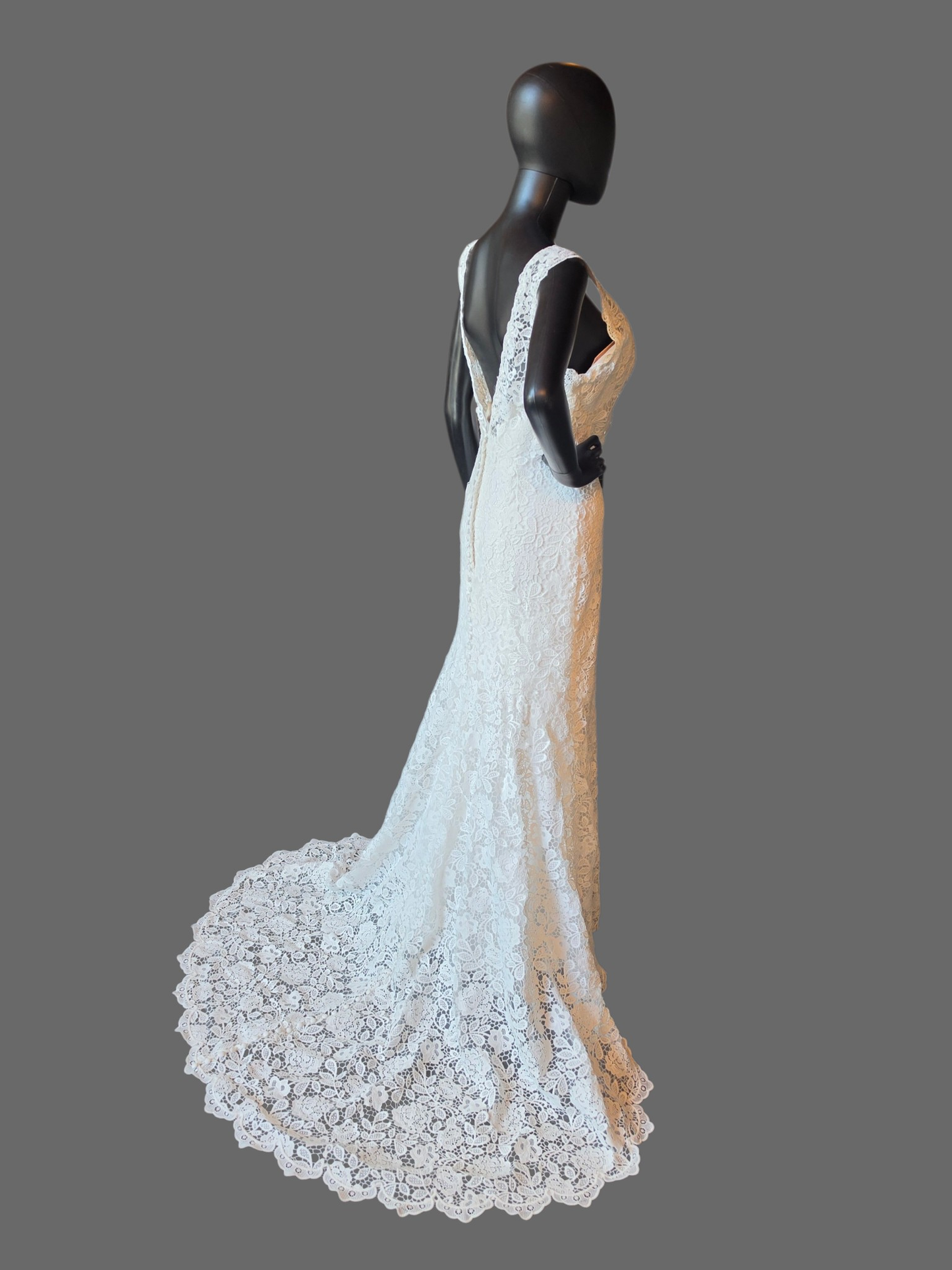 Lace Fit/Flare V-Neck Wedding Gown - Rebecca Ingram