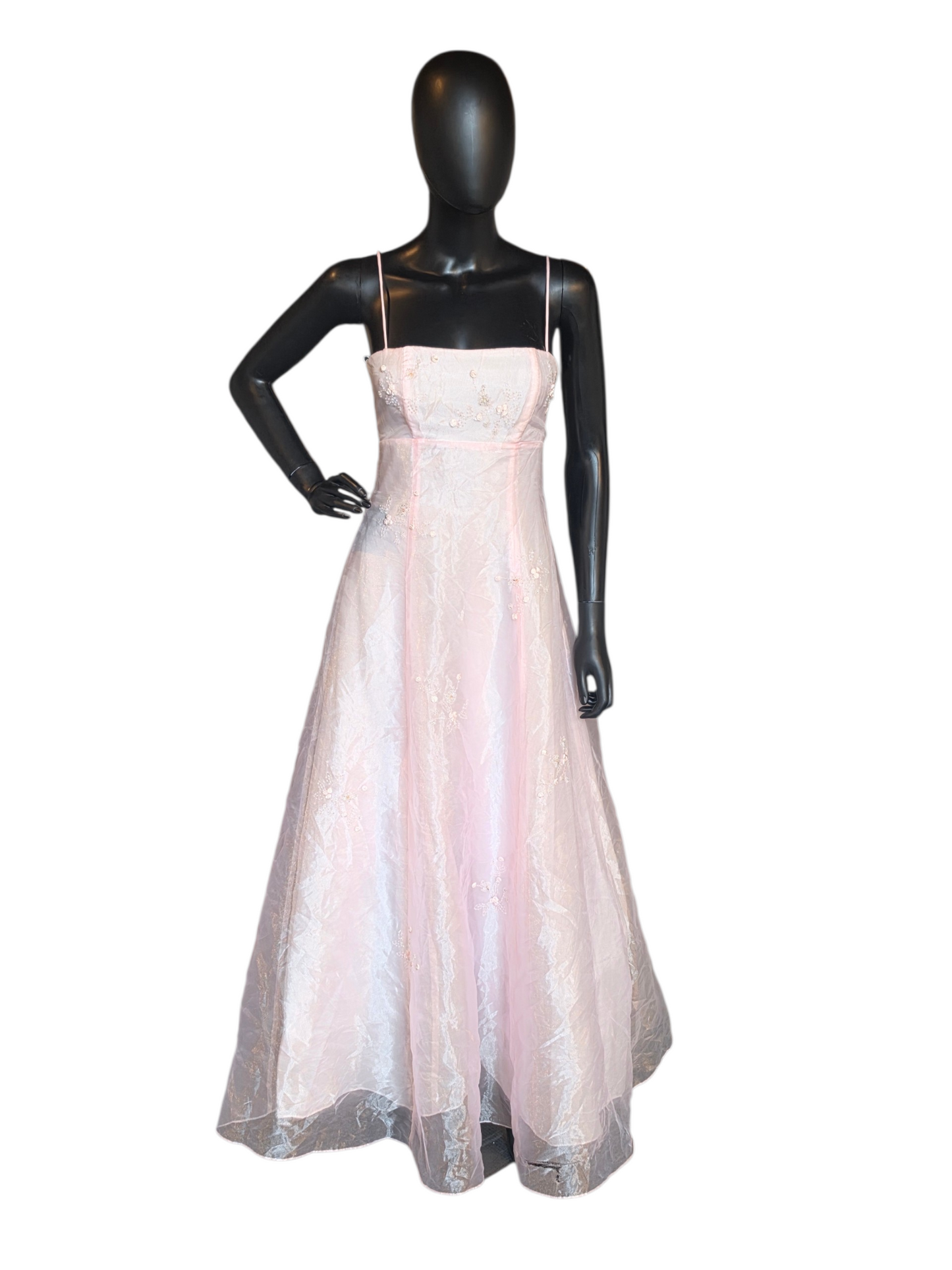 Vintage Y2K Baby Pink A-Line Organza Overlay Rose Details Formal Dress - Zum Zum