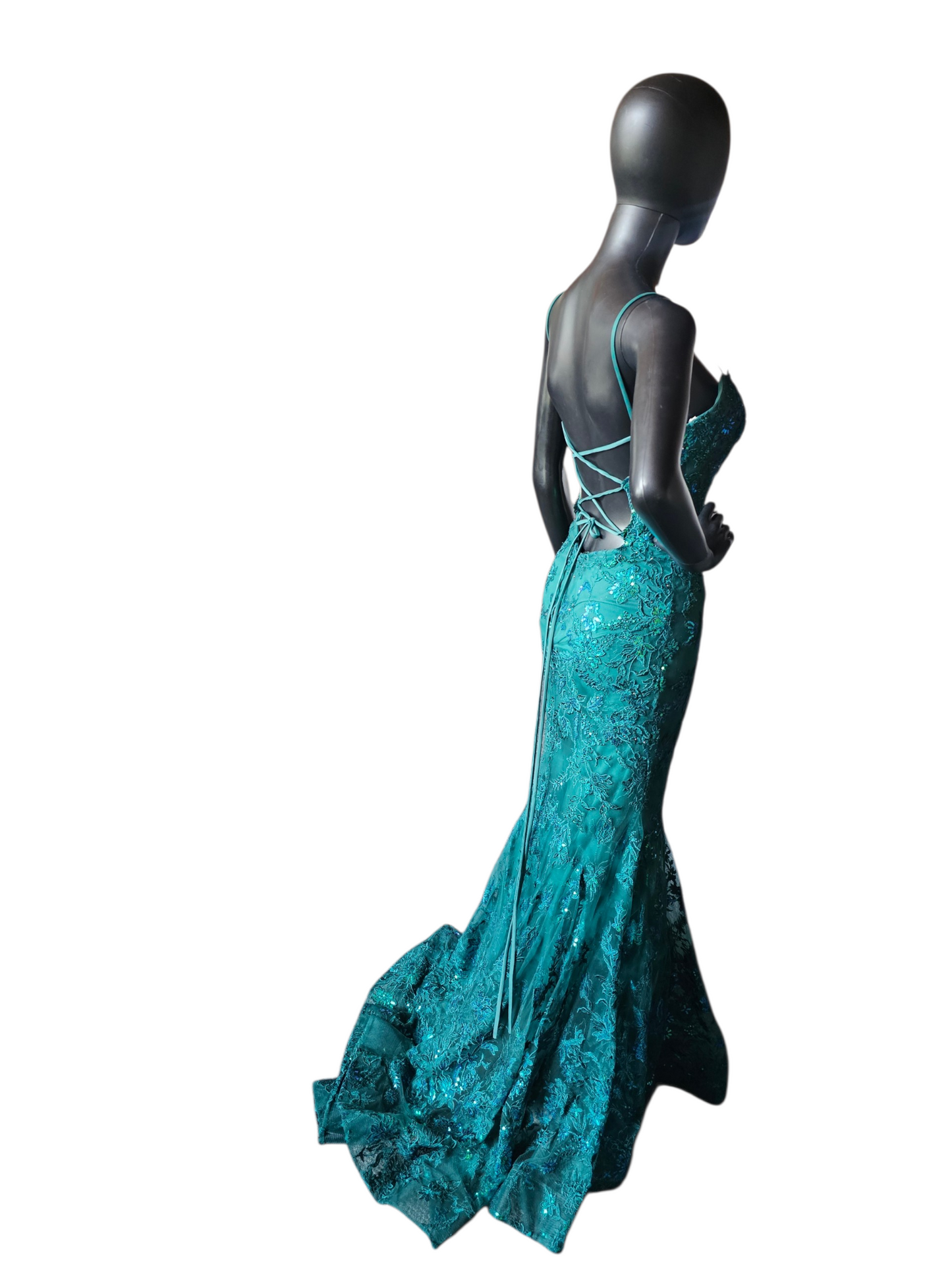 Hunter Mermaid Green/Blue Mesh Sequin Lace Formal Dress/Prom Dress - Ellie Wilde