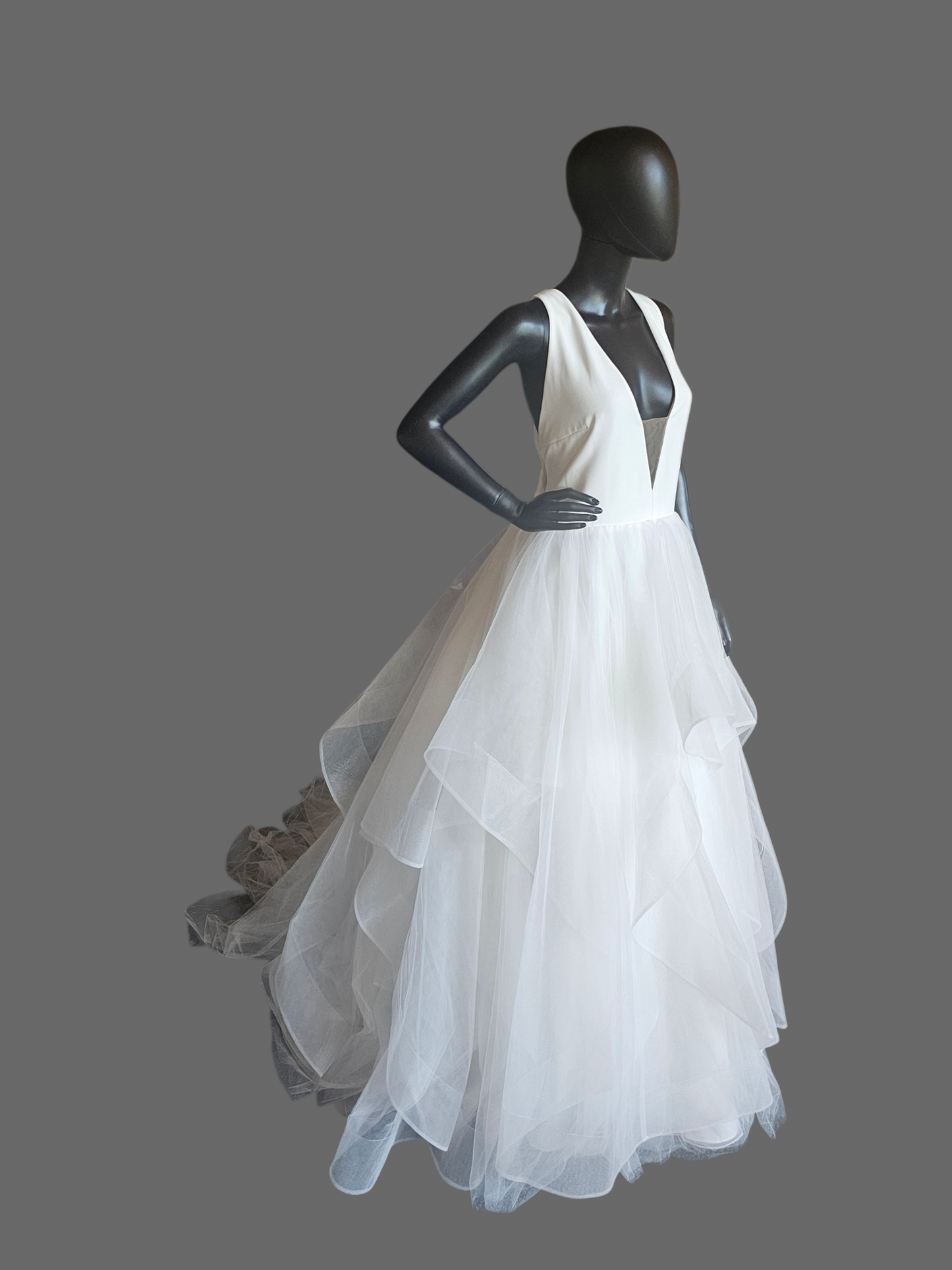 White Minimalist Plunge V-Neck Tiered Ballgown Wedding Dress - Maggie Sottero