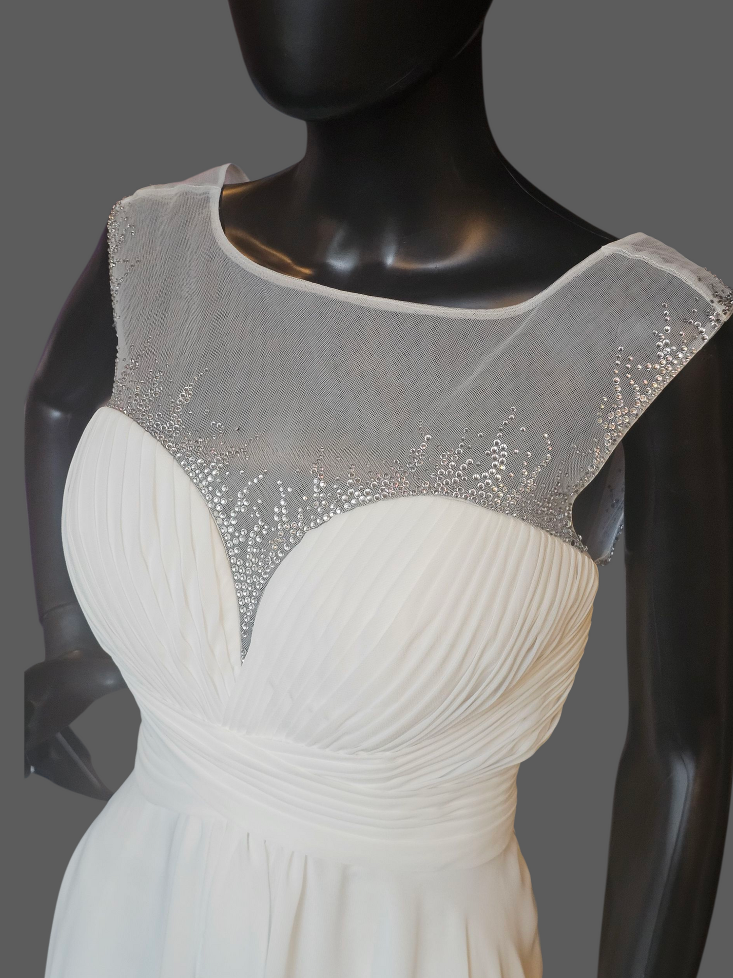 Ivory Chiffon Illusion Sparkle V-Neckline Wedding Gown - PC Marys