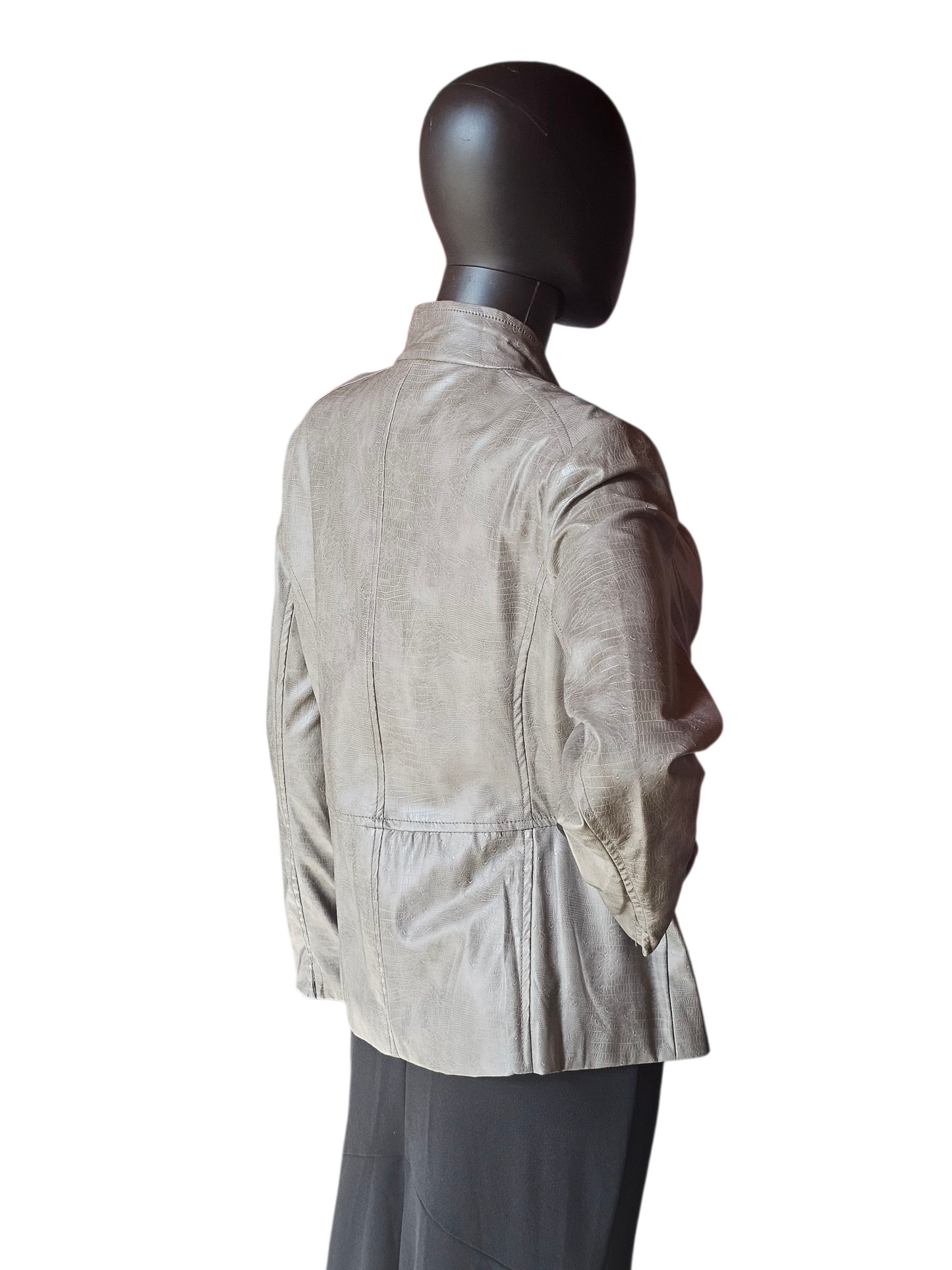 Grey Pleather High Collar Alligator Print Jacket NWT - Erin London