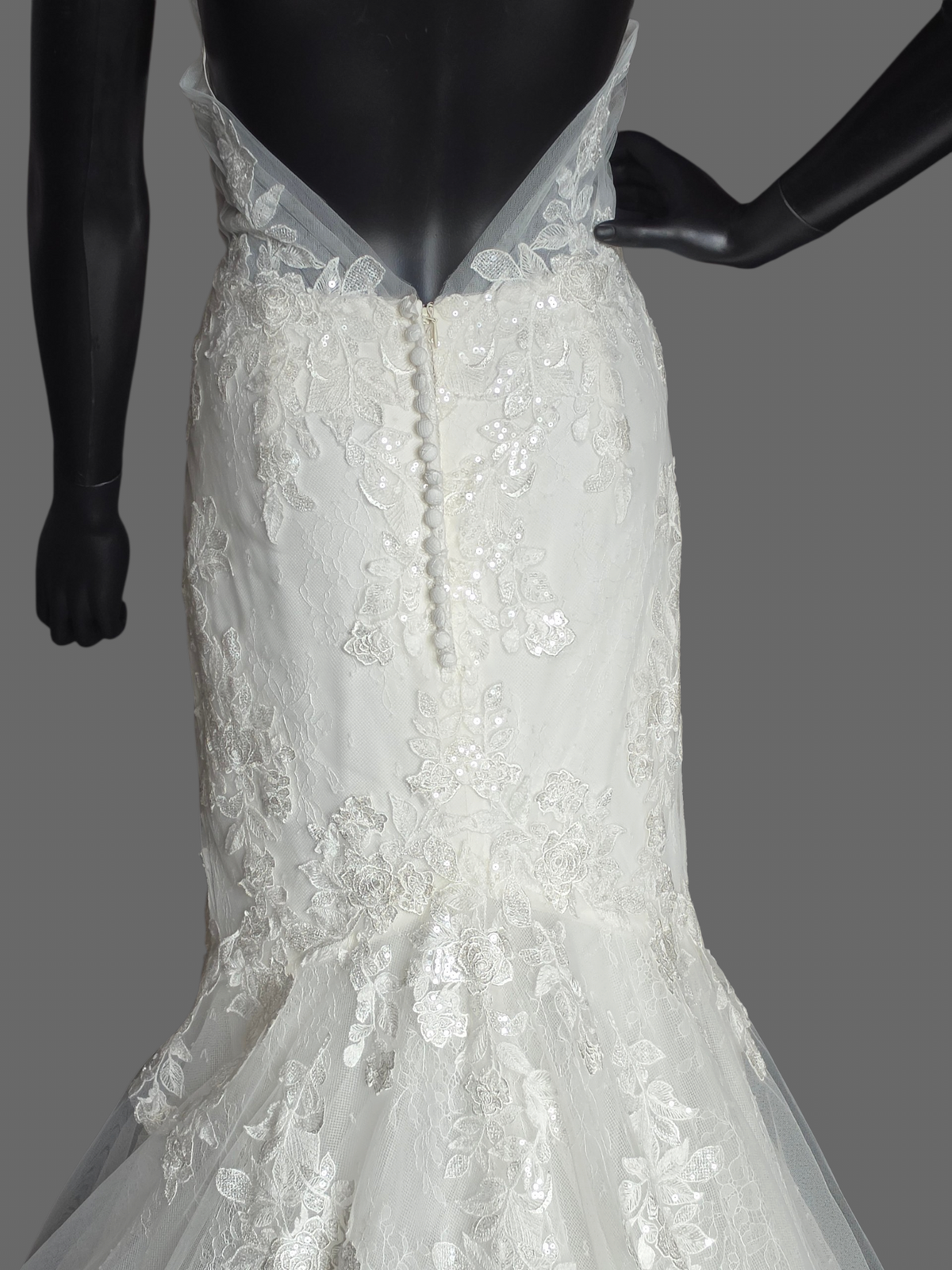 Lace Halter Fit/Flare Open Back Wedding Gown - Lillian West