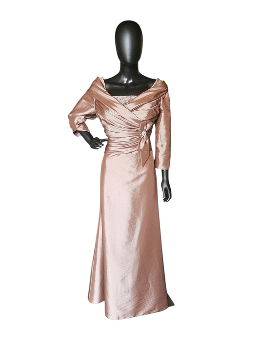 Praline Iridescent Taffeta Portrait Collar Formal Gown - Bonny