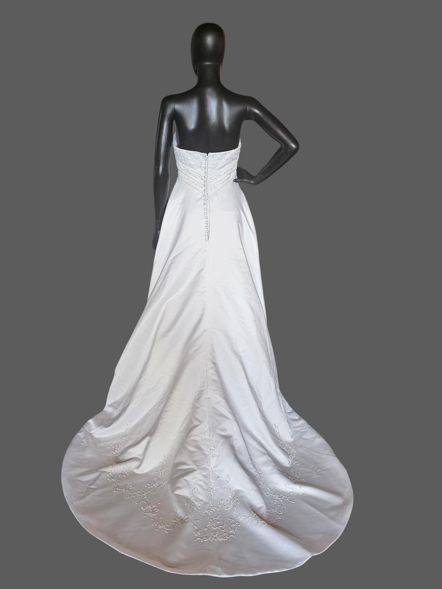 Vintage White Satin V-Split A Line Wedding Gown