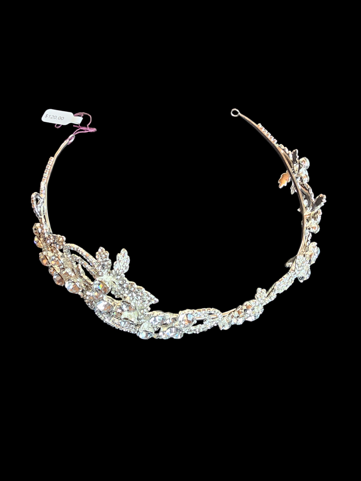 Large Silver Rhinestone/Crystal Asymetrical Filigree Bridal Headband