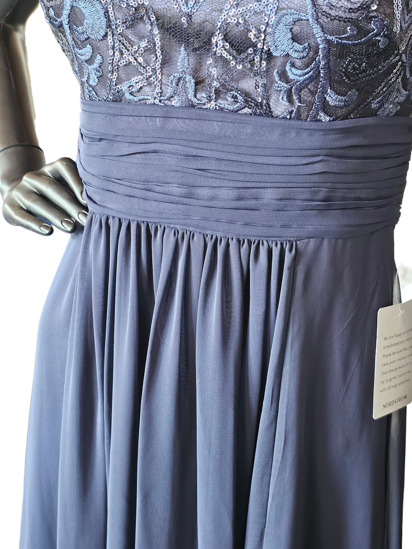 Navy High Neck Embroidered Maxi Formal Dress - Eliza J NWT