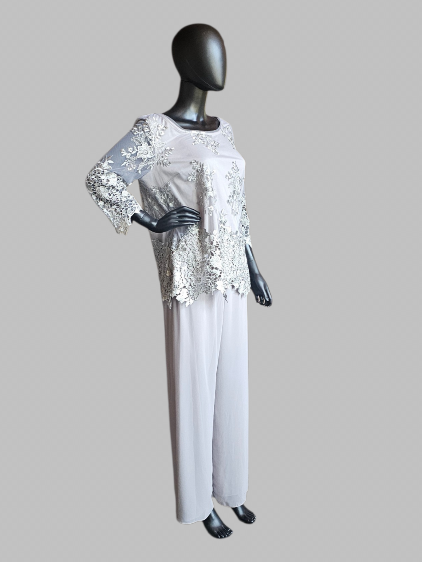 Grey Lace Chiffon 2 Piece Pant - Alex Evenings