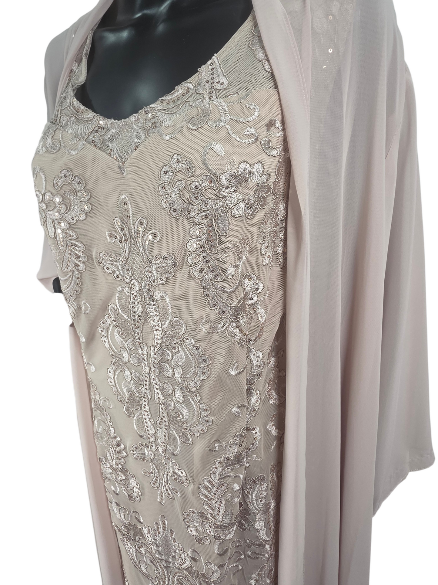 Champagne Knee Length W/Chiffon Jacket - R&M Richards