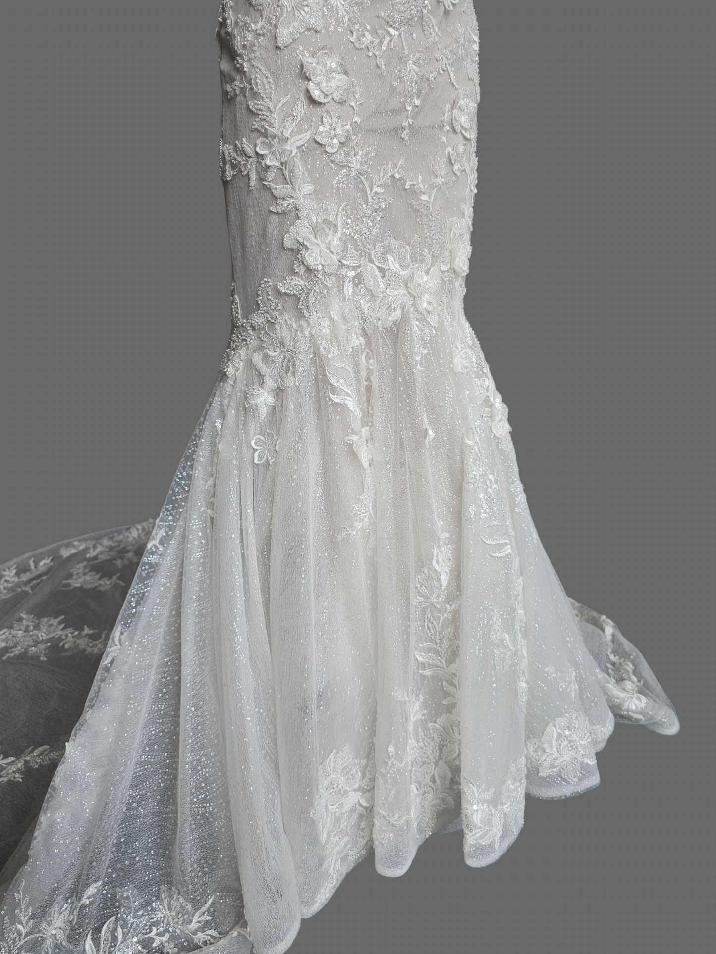 V-Neck Fit/Flare Floral Sparkle Wedding Gown - Martina Liana
