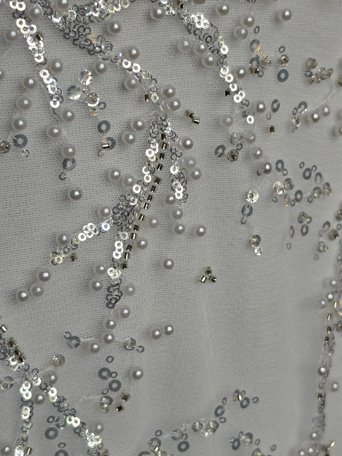 Ivory Straight Strapless Fitted Pearl/Silver Vine Wedding Gown - Willow