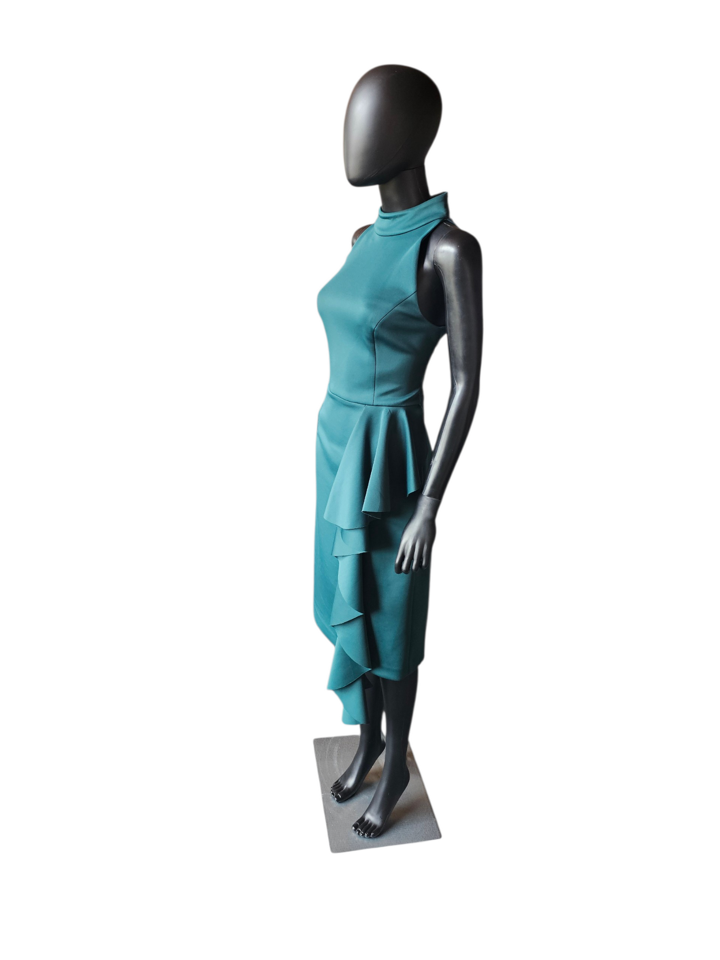 Green Neoprene Halter Side Flair Cocktail Dress - Eliza J