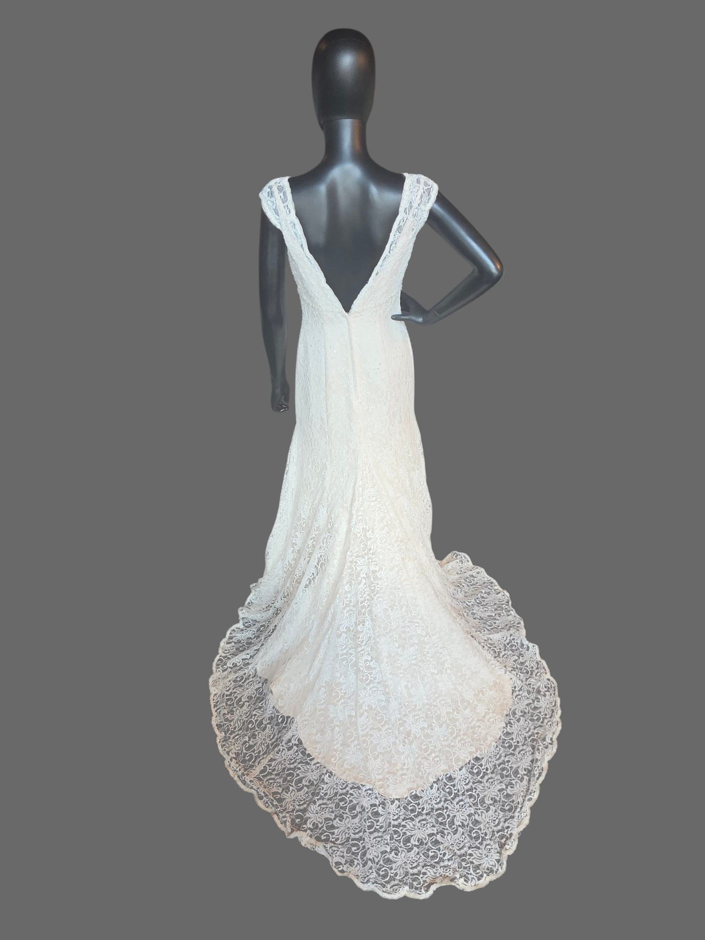 Ivory Lace V-Neck Fit/Flare Wedding Gown - Davids Bridal (NWT)