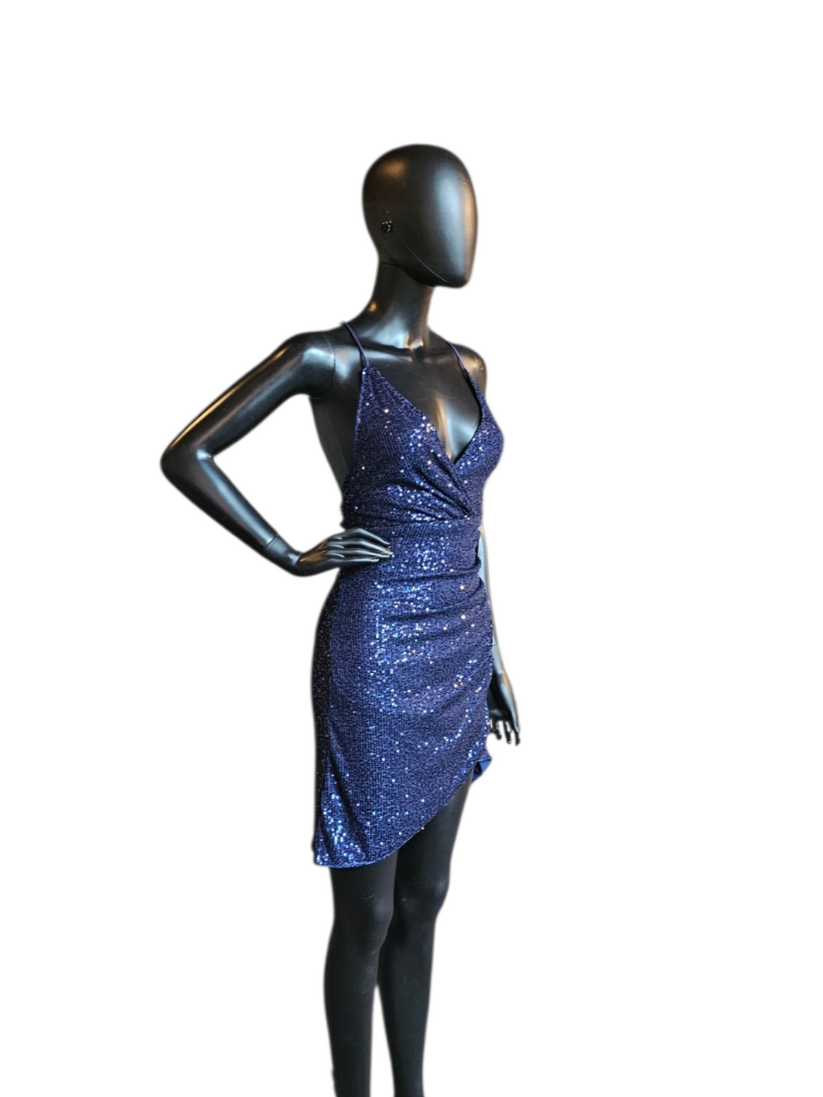 Navy Sequin Bodycon Open Back Homecoming Dress
