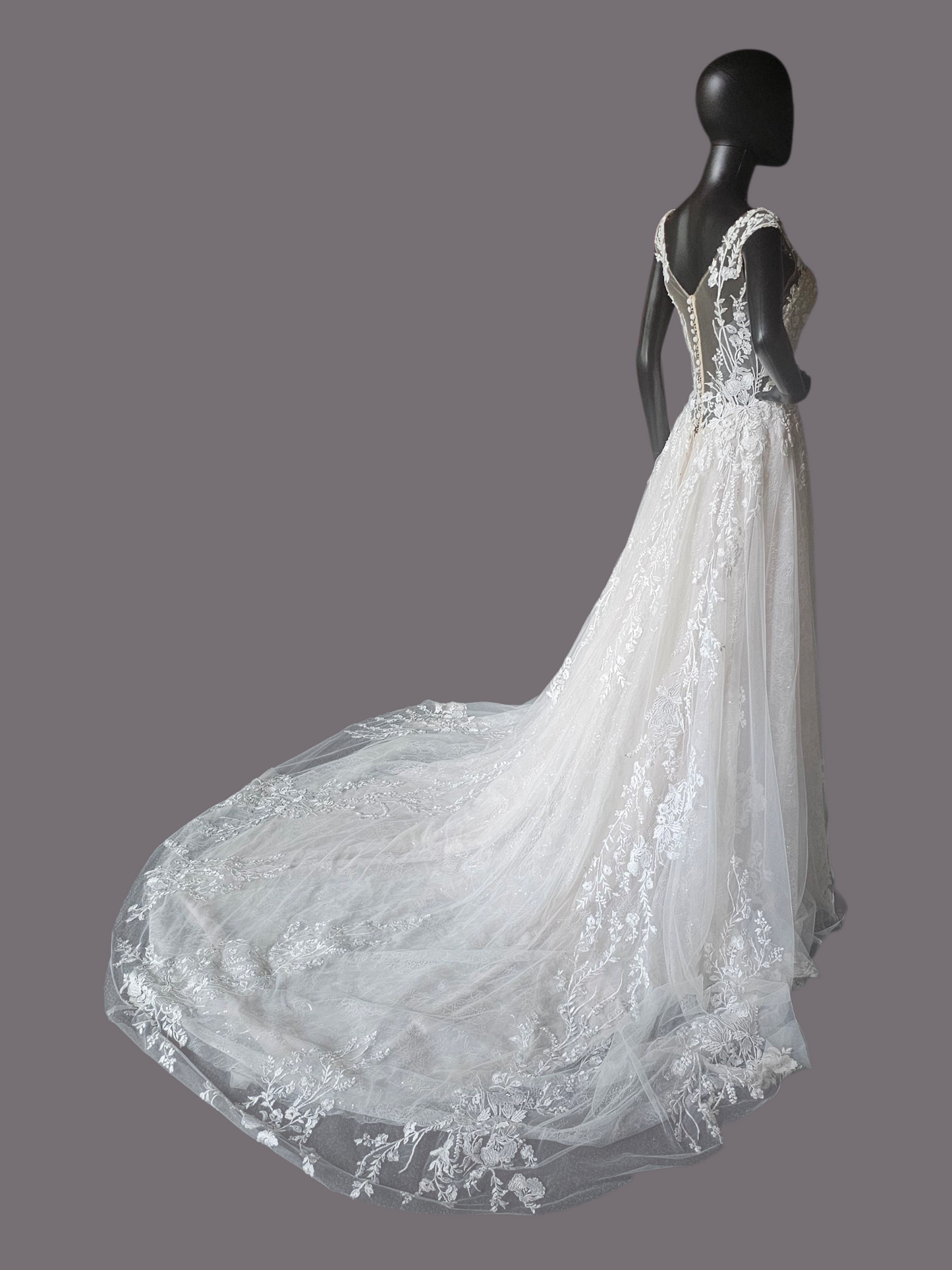 Champagne Lace V-Neck Illusion Back Wedding Gown - Mori Lee