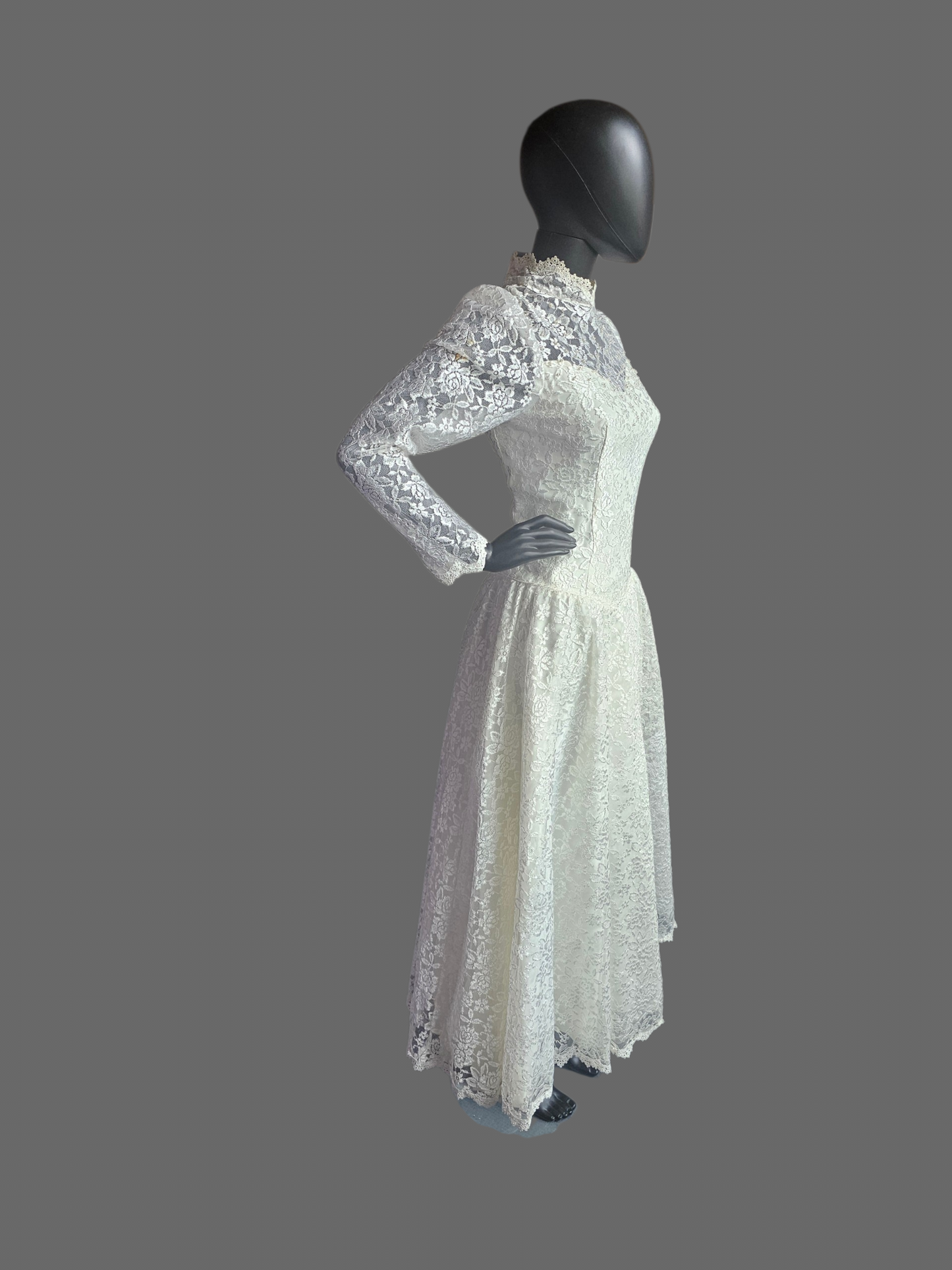 Vintage Long Sleeve Lace Tea Length Wedding Gown