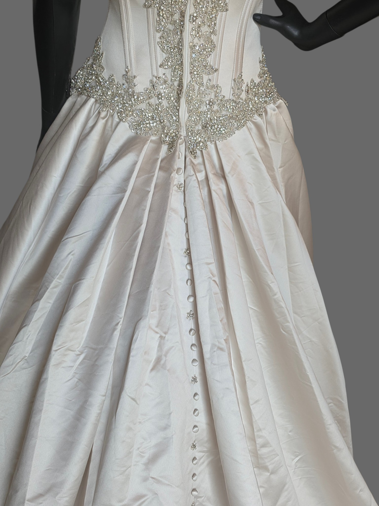 Café/Silver Satin Beaded Basque Waist Sweetheart Wedding Gown - Allure