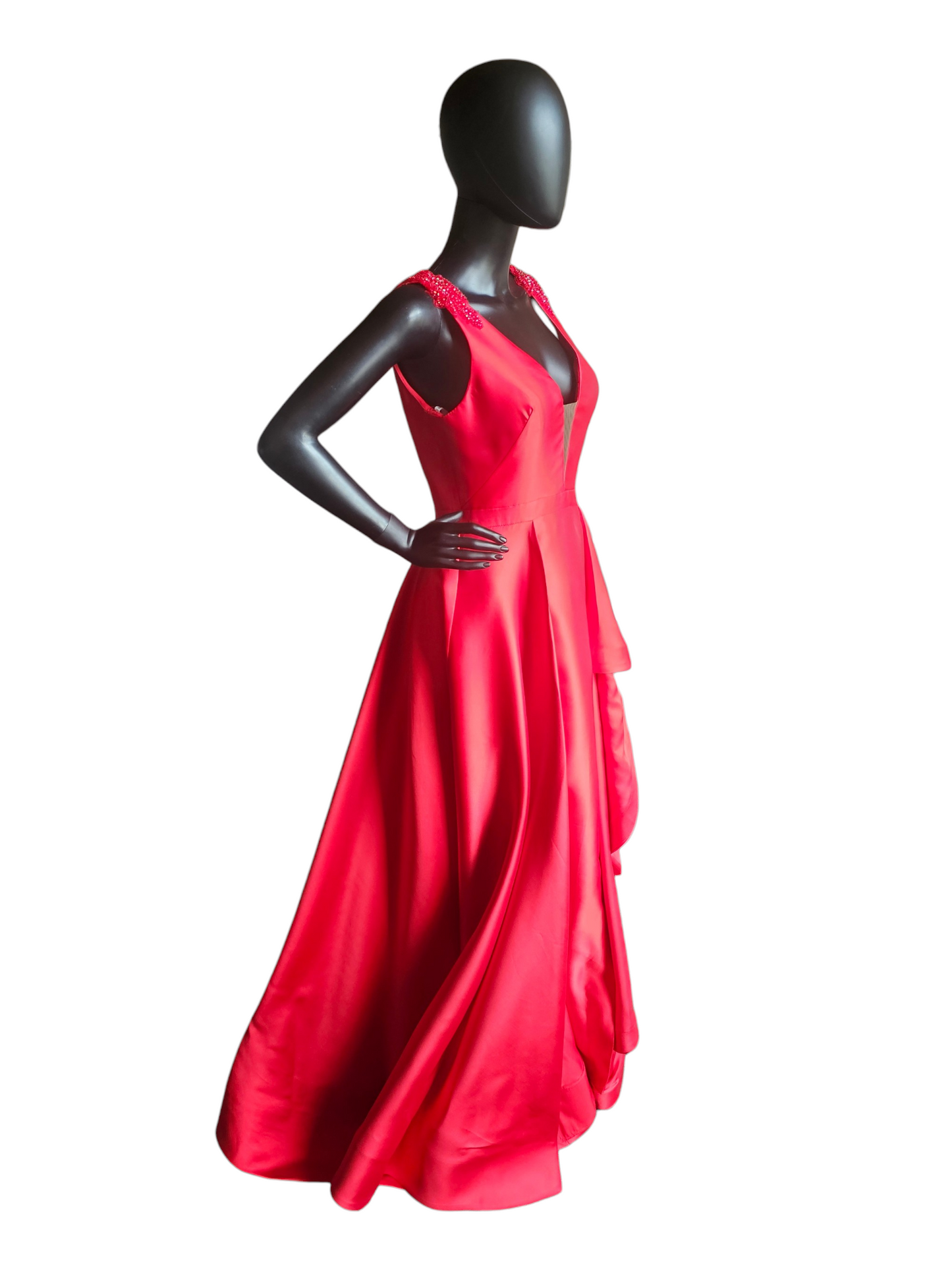 Red Mikado A-Line Plunge V-Neck Formal Dress - Sherri Hill