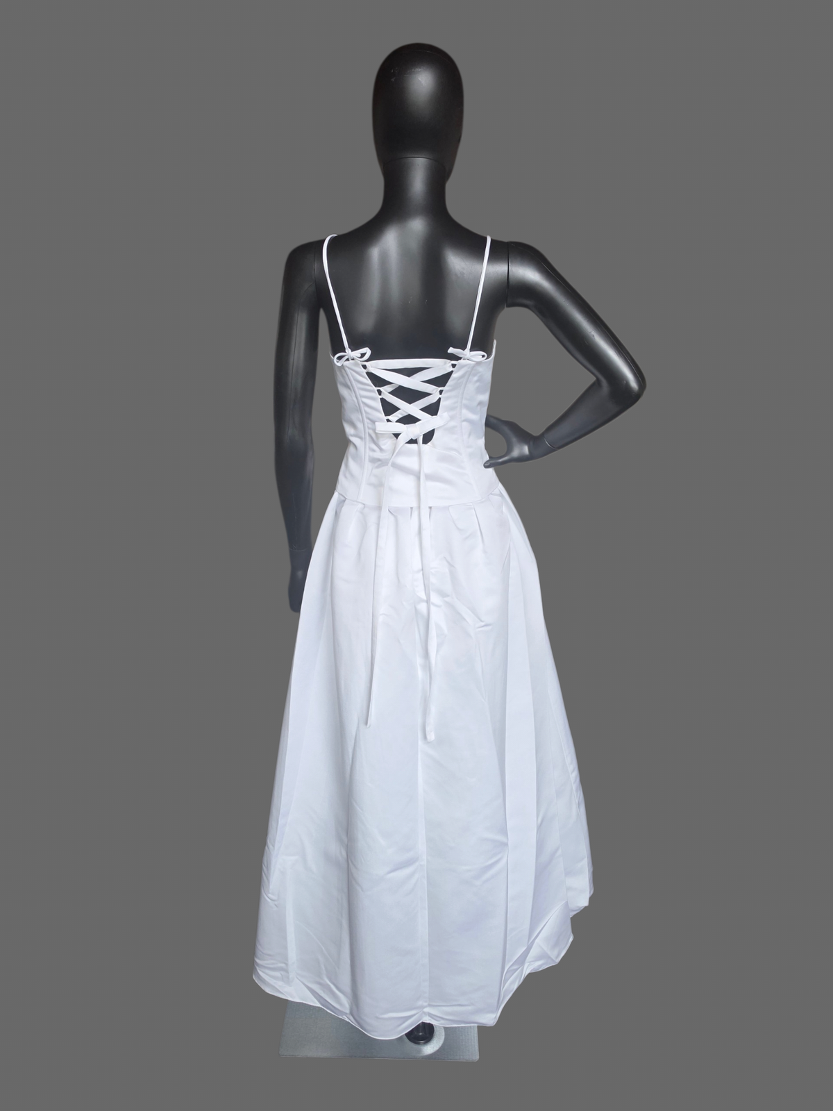 White Satin Basque Waist Embroidered Corset Bodice (no train) Wedding Gown - Jaqueline