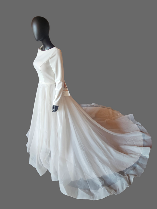 Ivory Crepe/Organza Modest Long Sleeve A-line Wedding Gown - The Other White Dress/Mori Lee