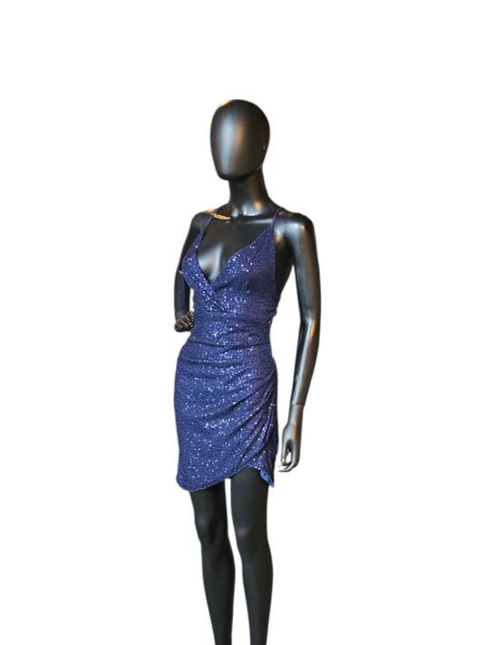 Navy Sequin Bodycon Open Back